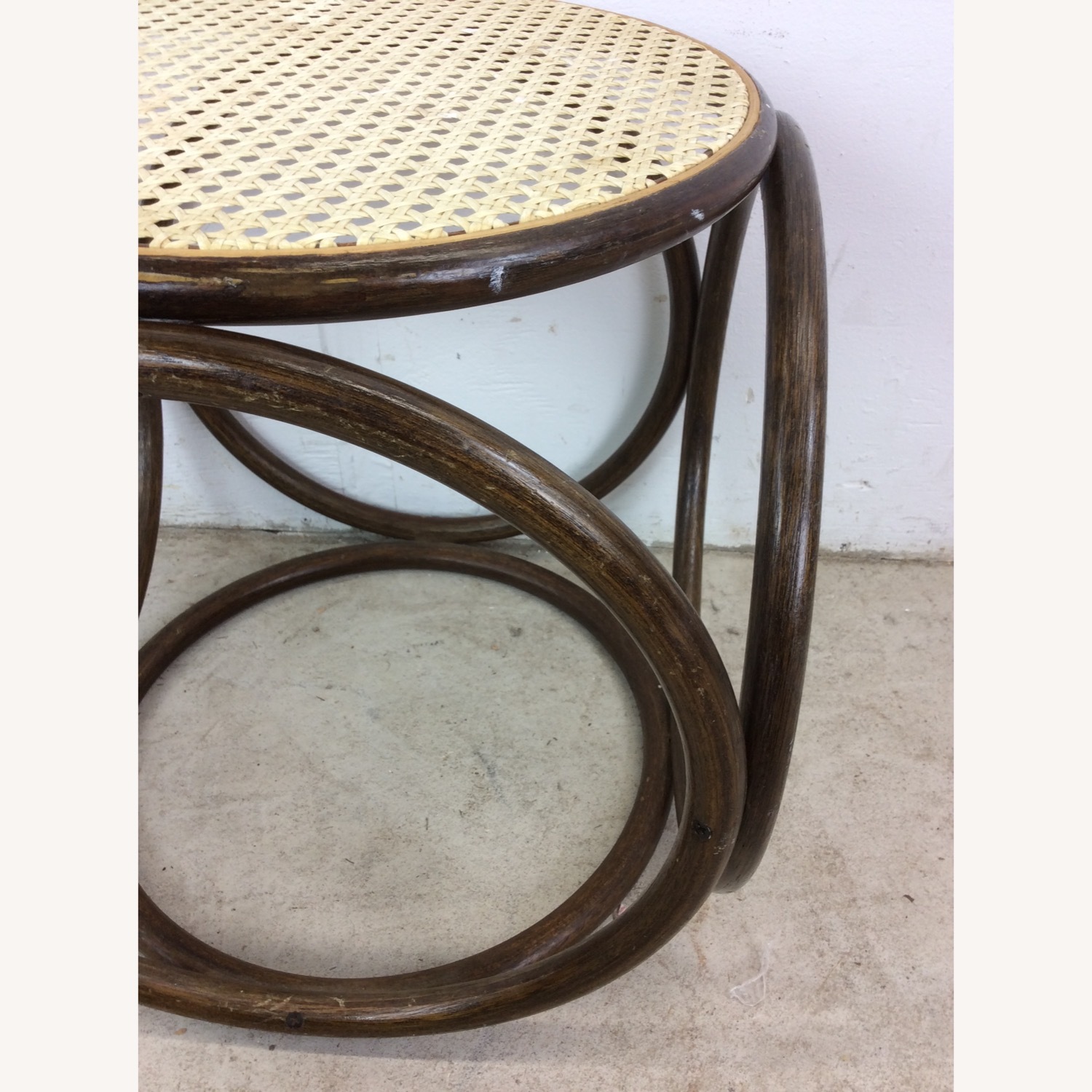 Mid Century Rattan Ottoman with Caned Top - image-14