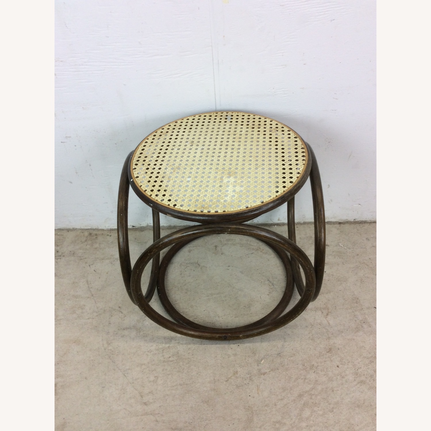 Mid Century Rattan Ottoman with Caned Top - image-3