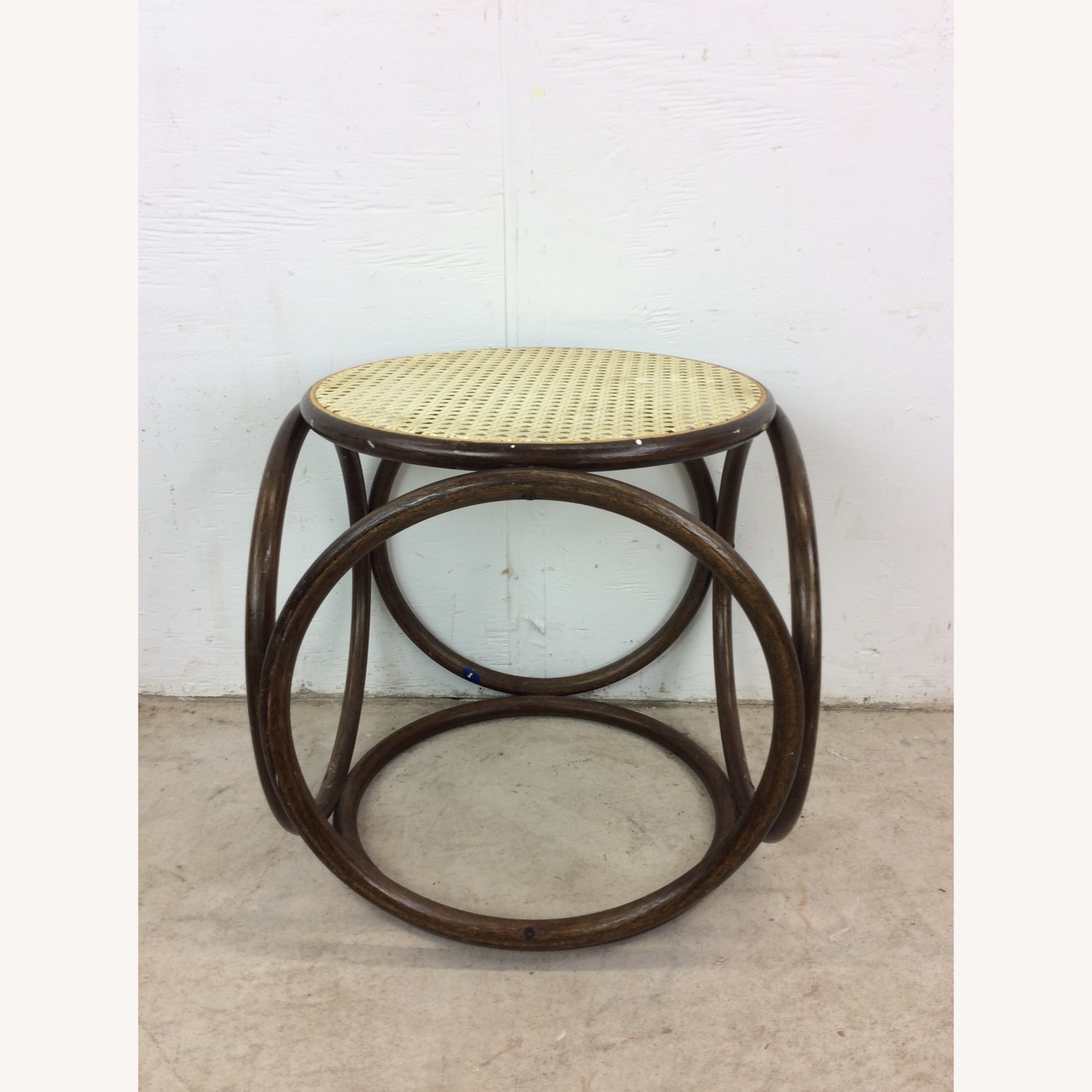 Mid Century Rattan Ottoman with Caned Top - image-15