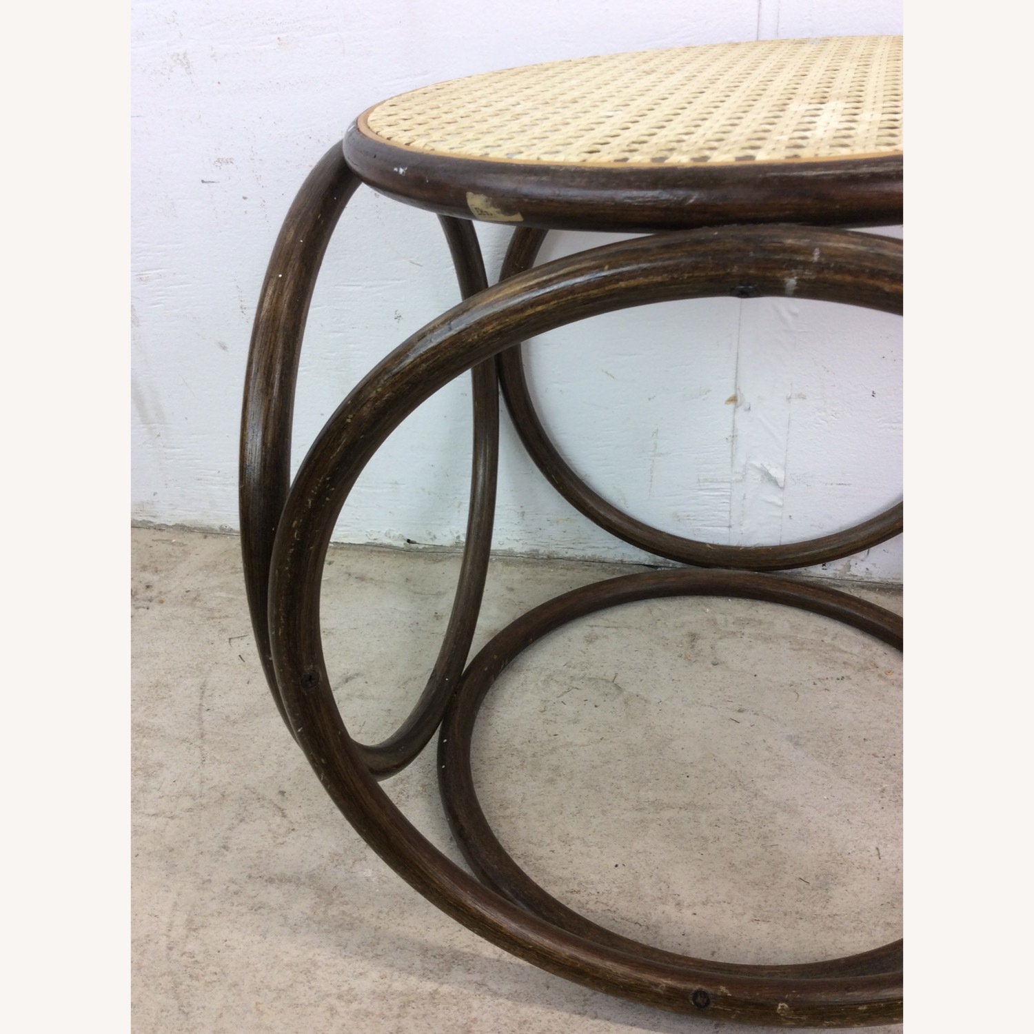 Mid Century Rattan Ottoman with Caned Top - image-8