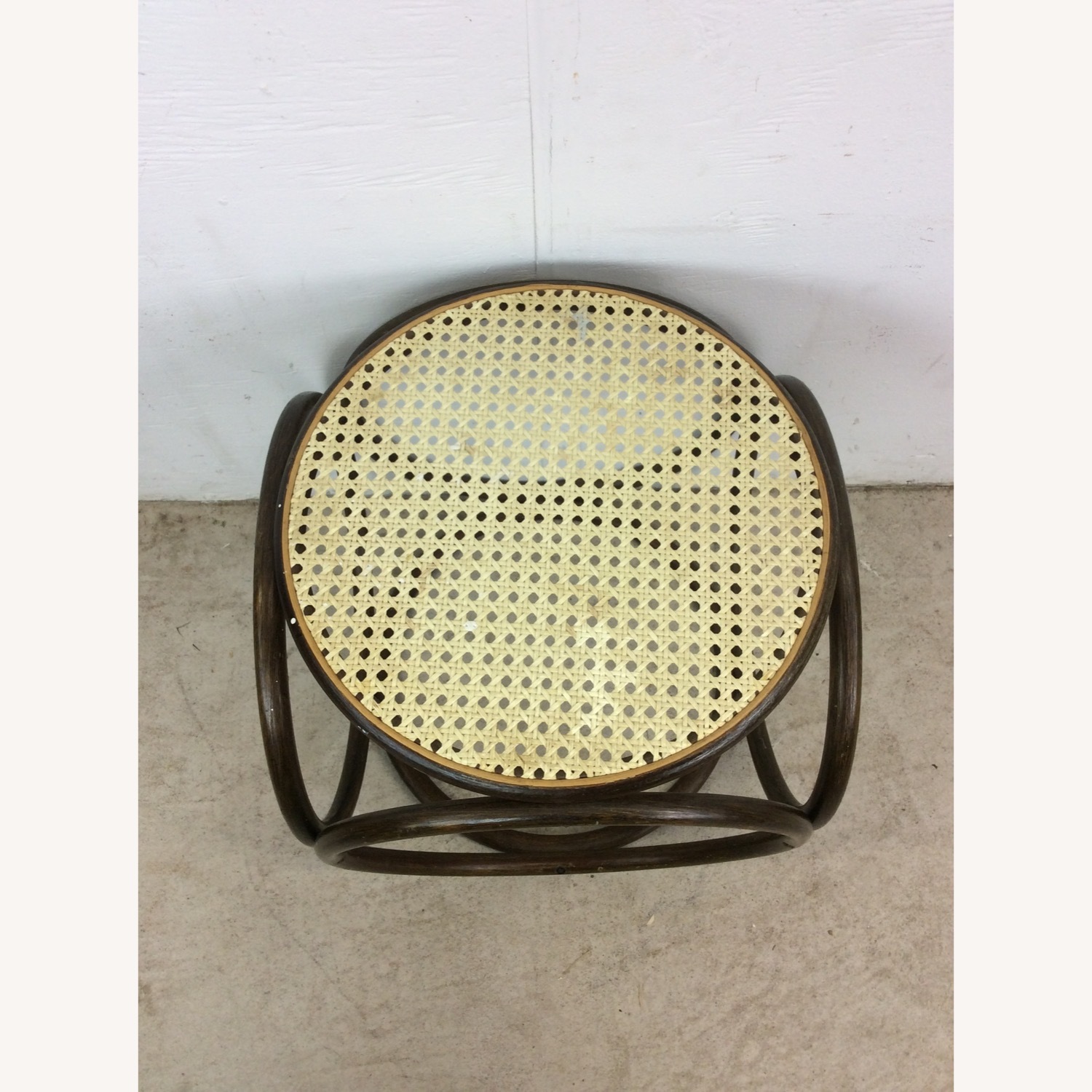 Mid Century Rattan Ottoman with Caned Top - image-4