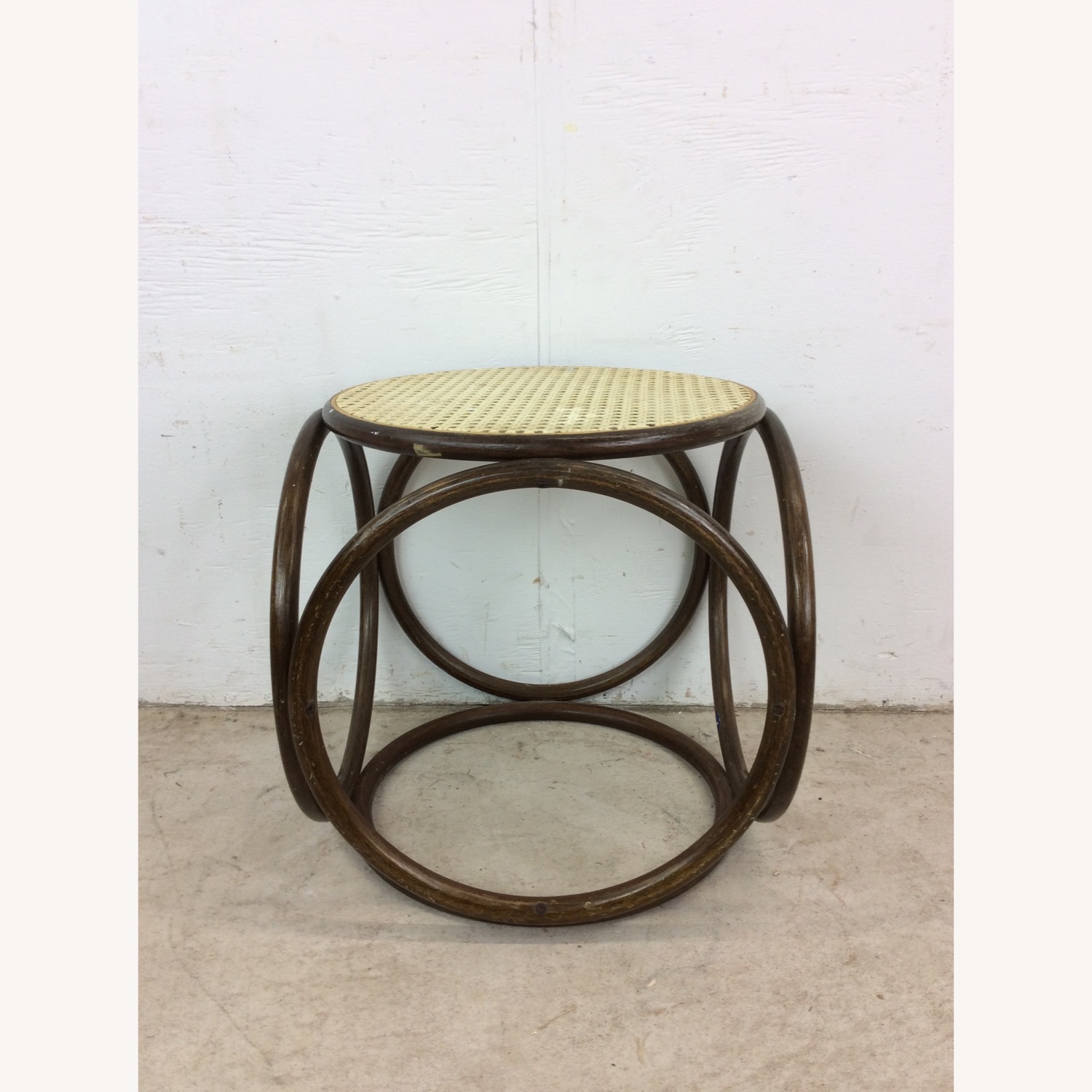 Mid Century Rattan Ottoman with Caned Top - image-1