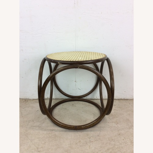 Used Mid Century Rattan Ottoman with Caned Top for sale on AptDeco