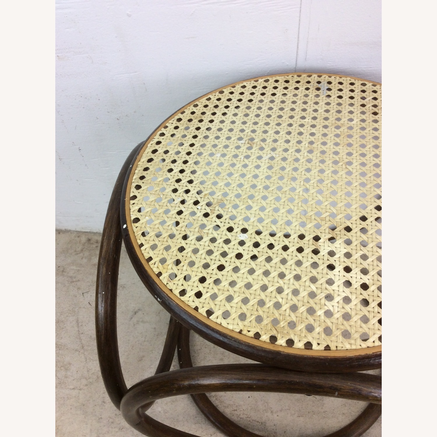 Mid Century Rattan Ottoman with Caned Top - image-5