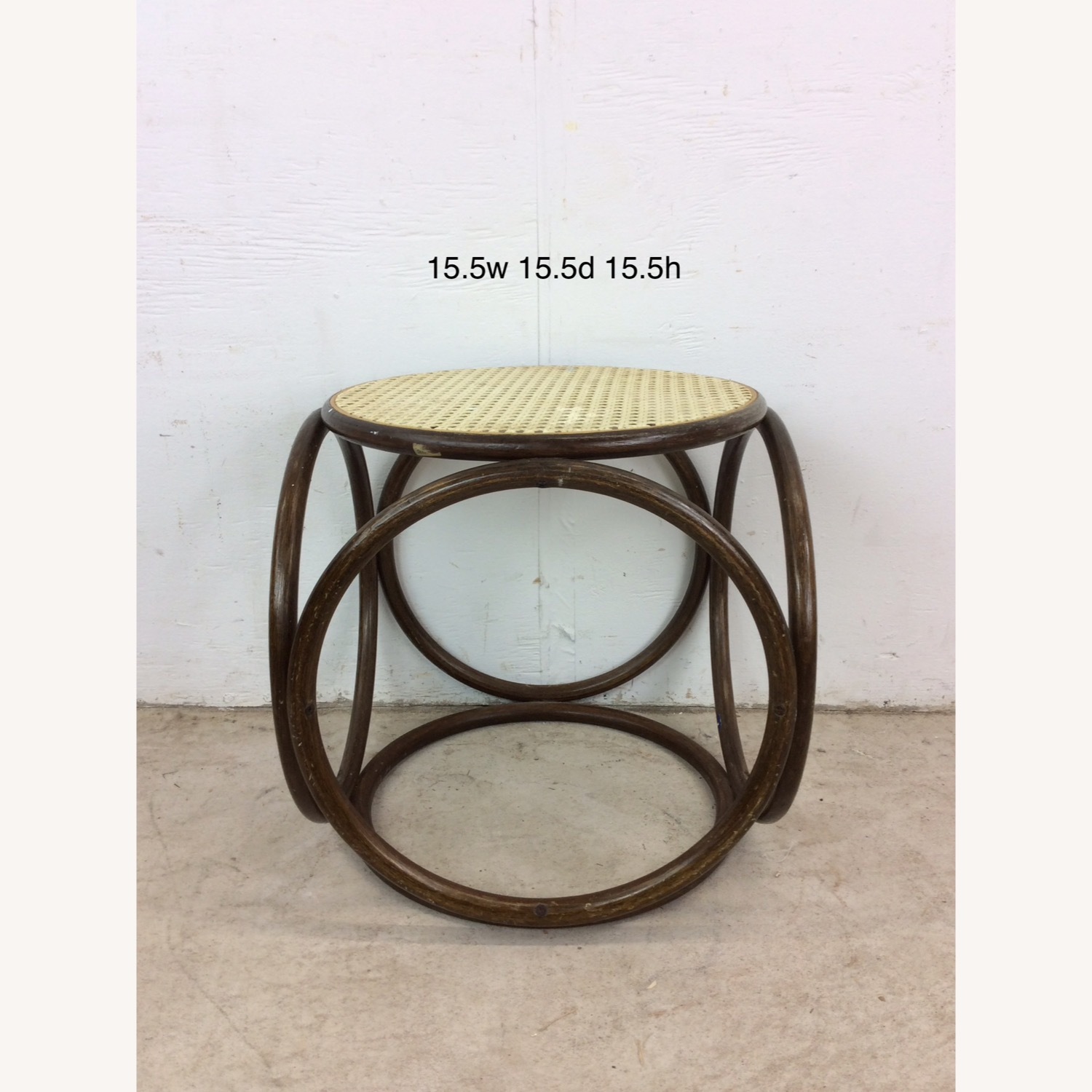 Mid Century Rattan Ottoman with Caned Top - image-16