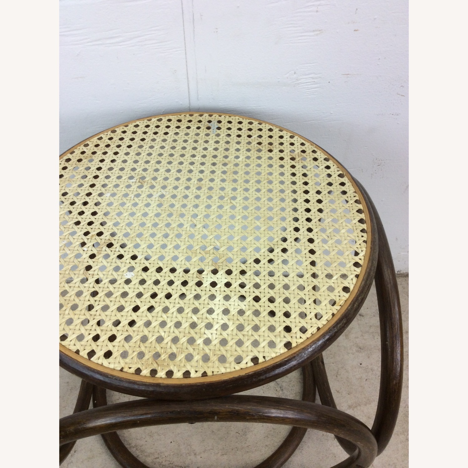 Mid Century Rattan Ottoman with Caned Top - image-6