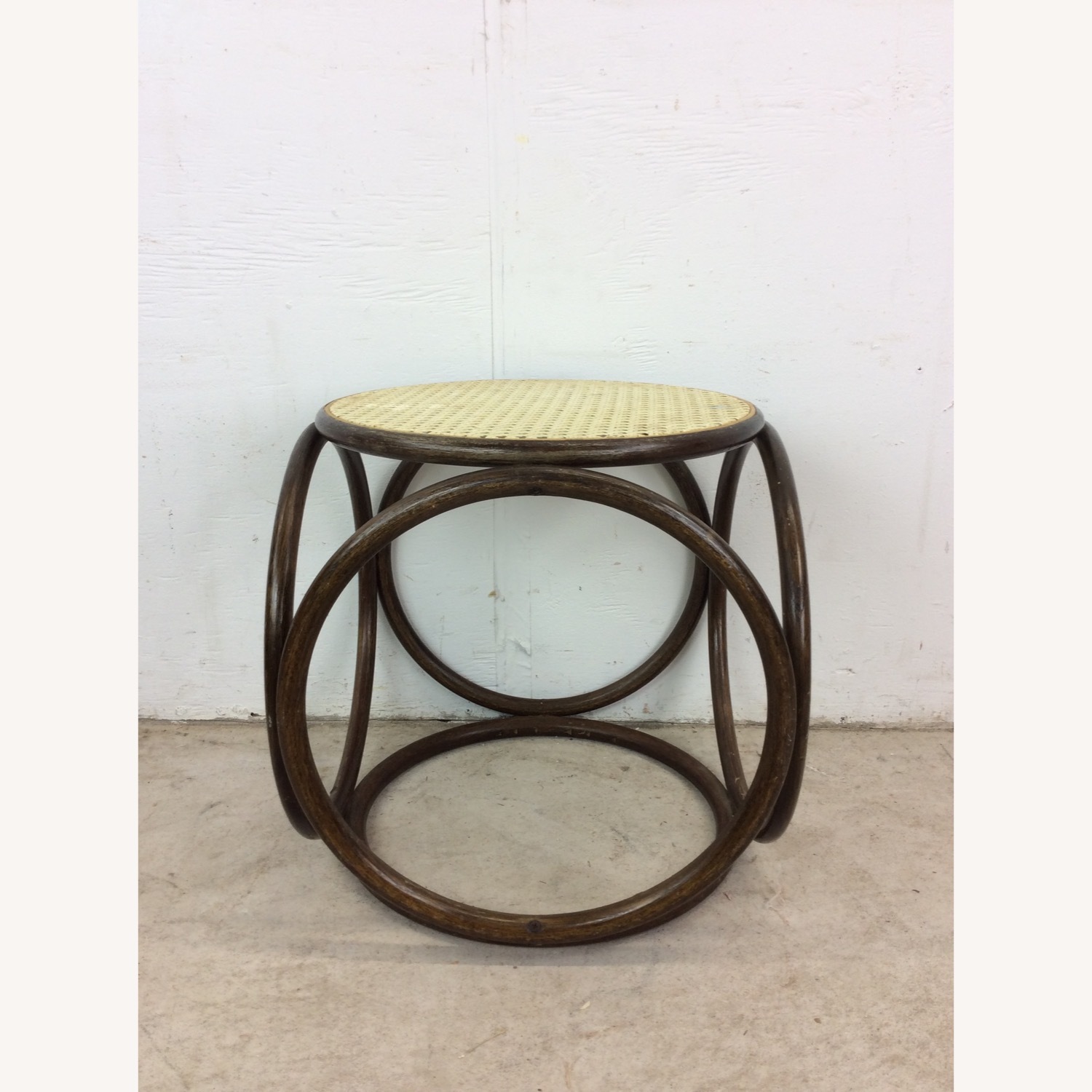 Mid Century Rattan Ottoman with Caned Top - image-10