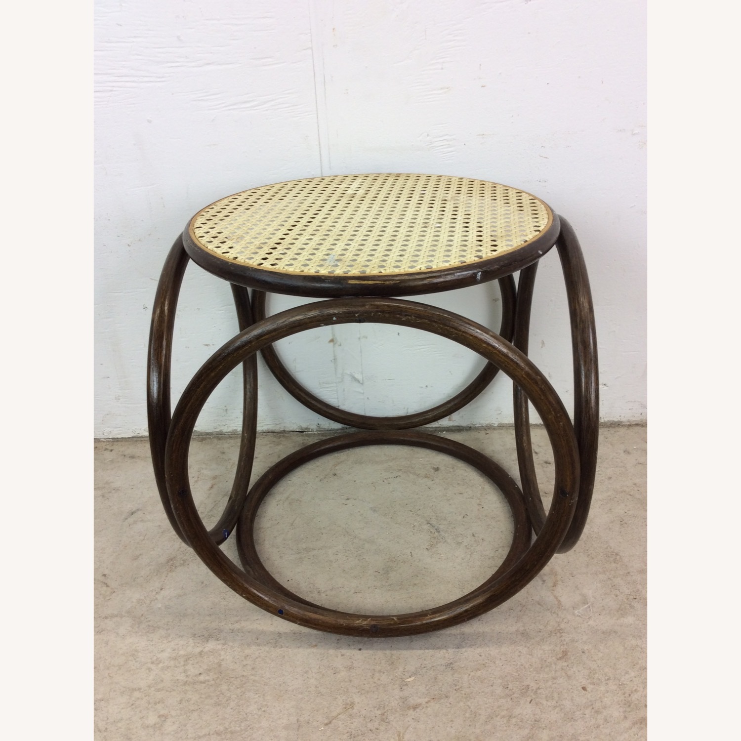 Mid Century Rattan Ottoman with Caned Top - image-13