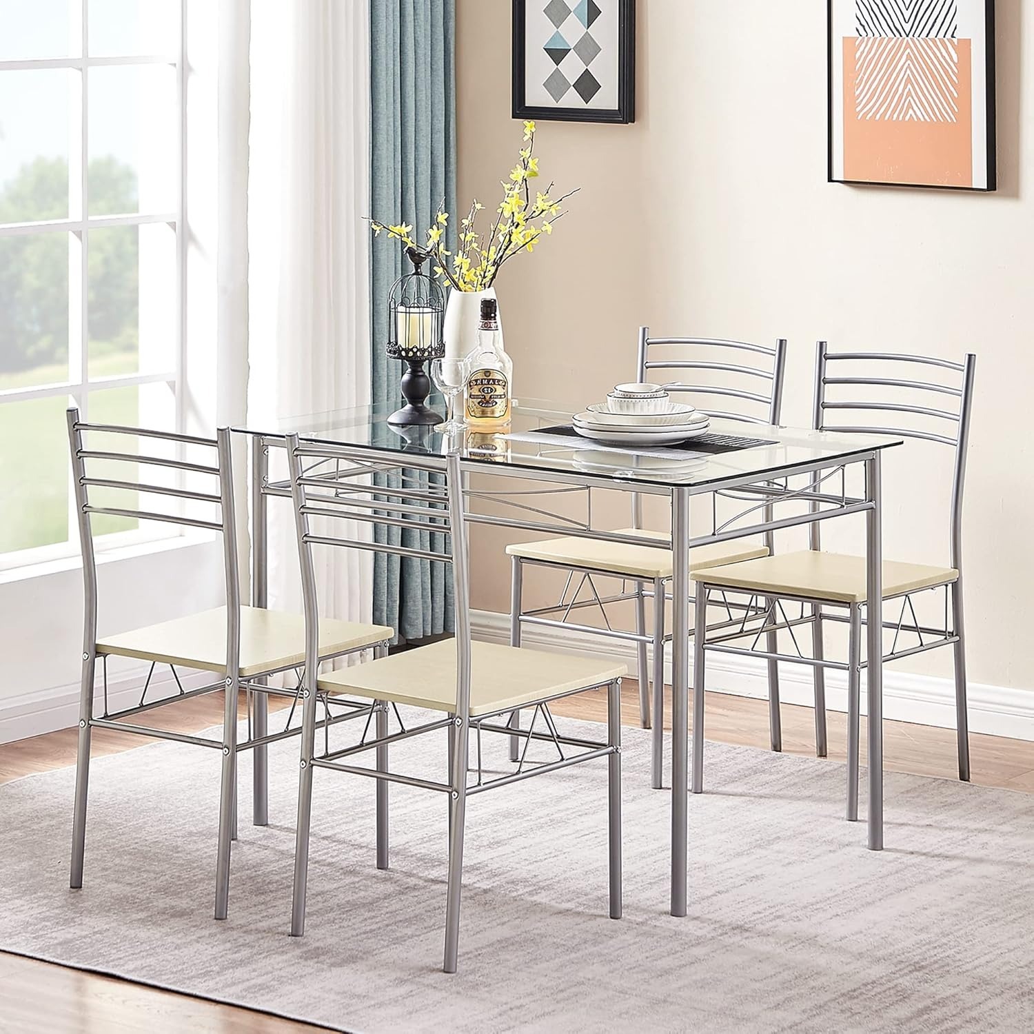 Glass Top Dining Table with Chairs - image-1