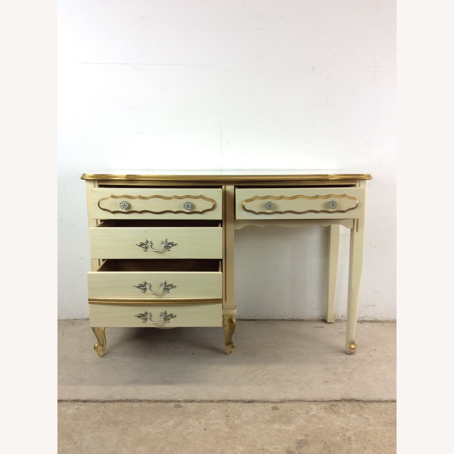 French Provincial Style Desk with 4 Drawers - image-17