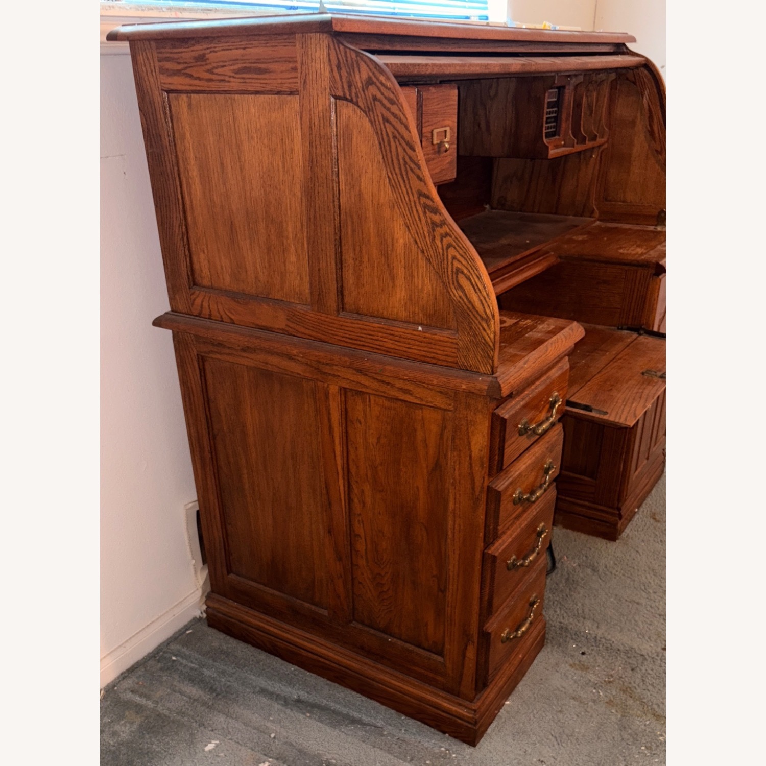 Wooden Roll Top Computer Desk - image-3