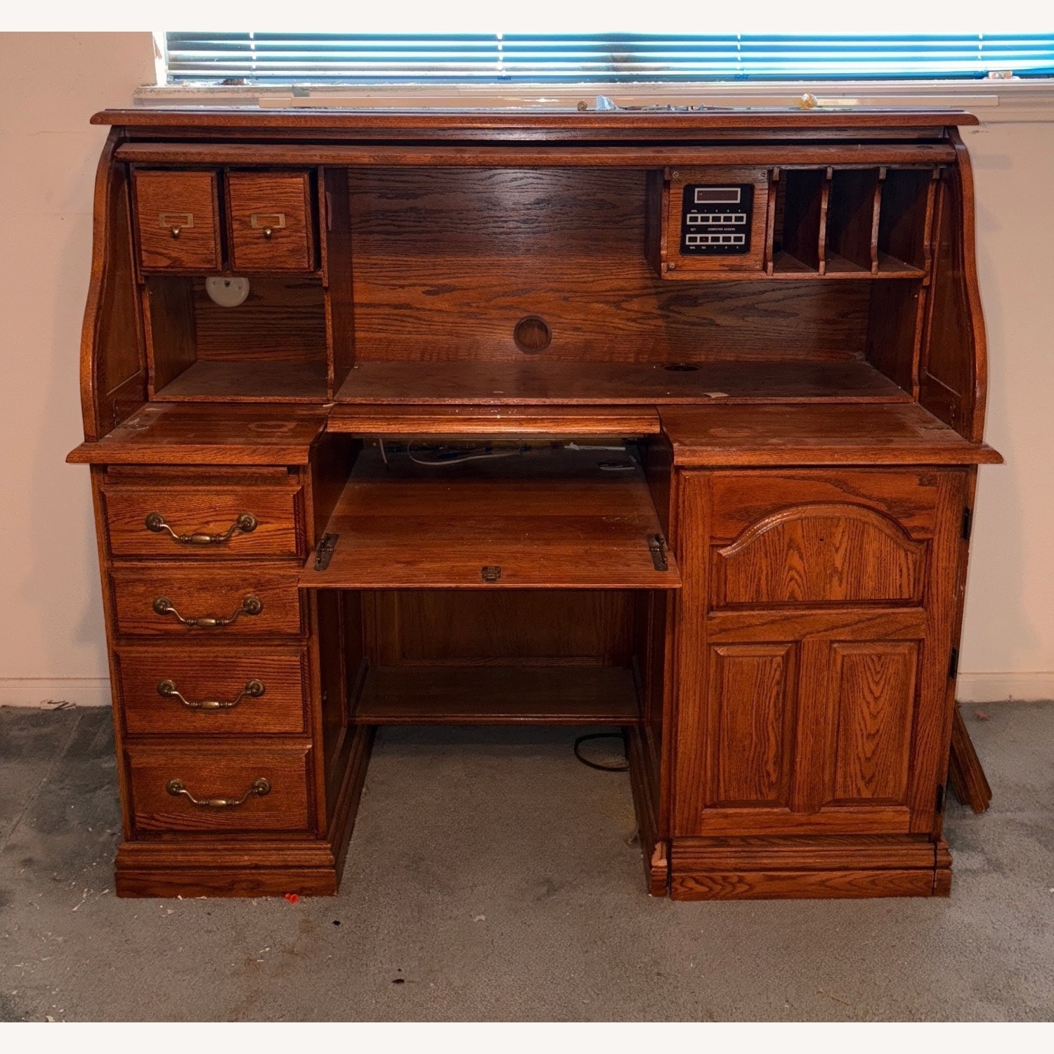 Wooden Roll Top Computer Desk - image-1