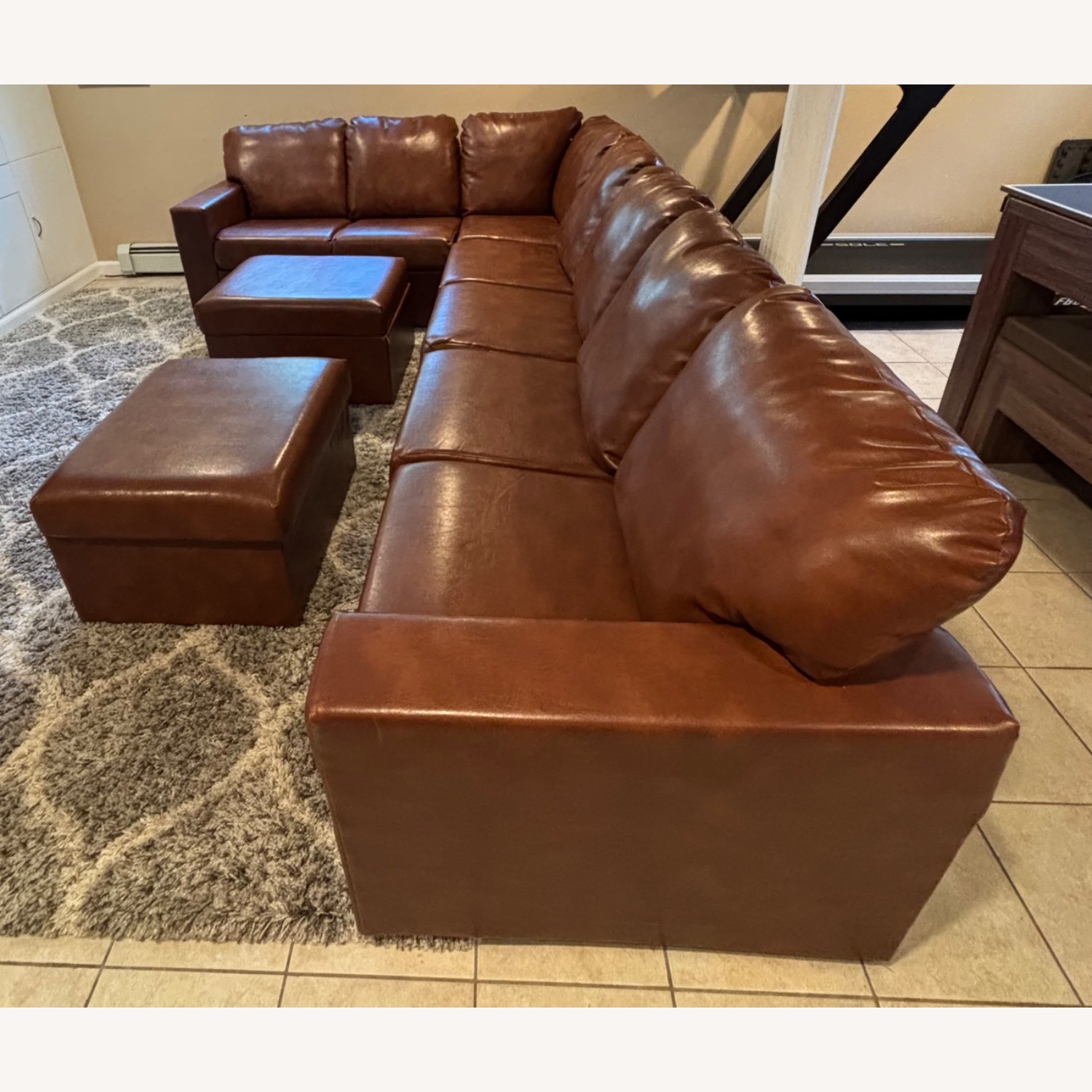 Faux Leather Sectional and Ottomans - image-2