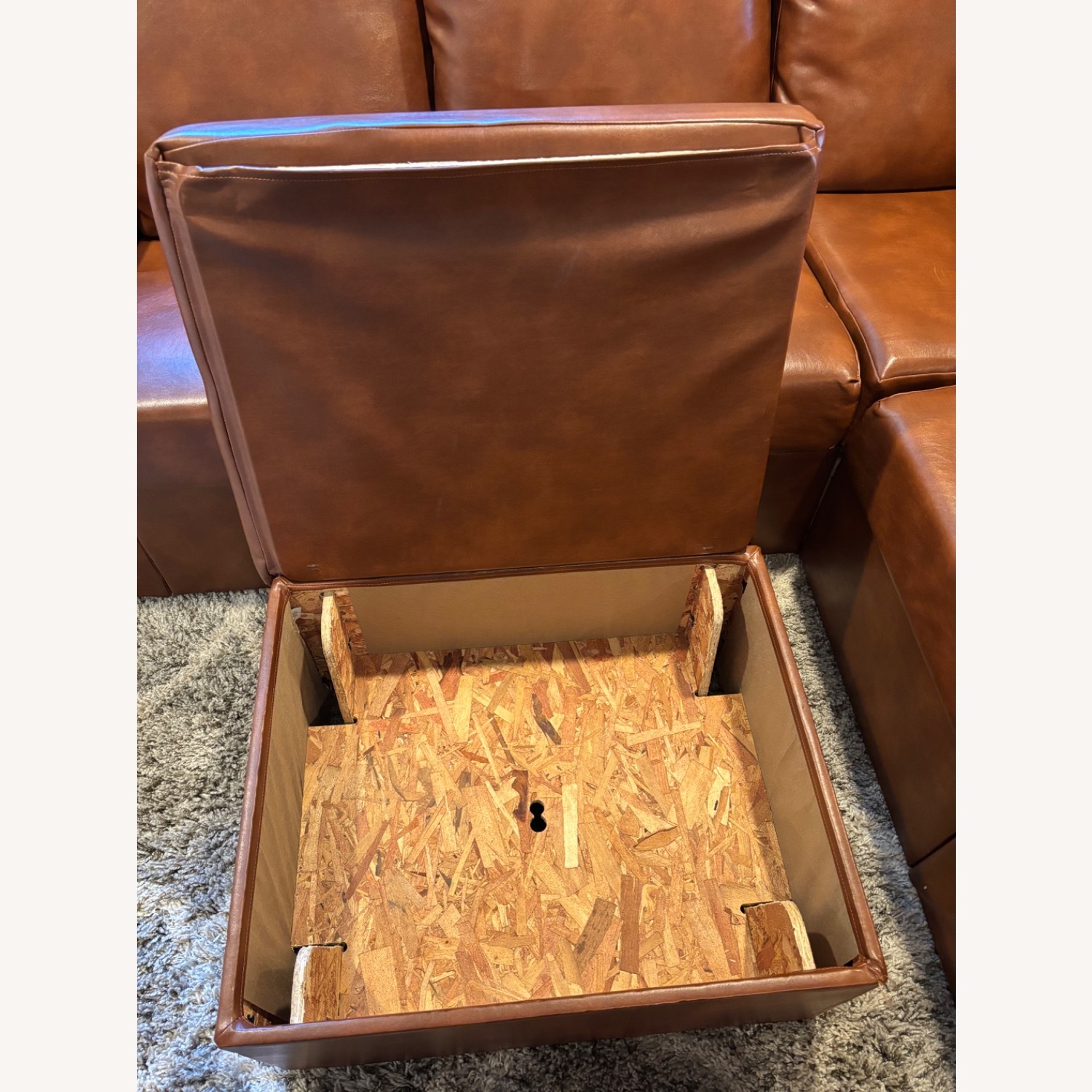 Faux Leather Sectional and Ottomans - image-5