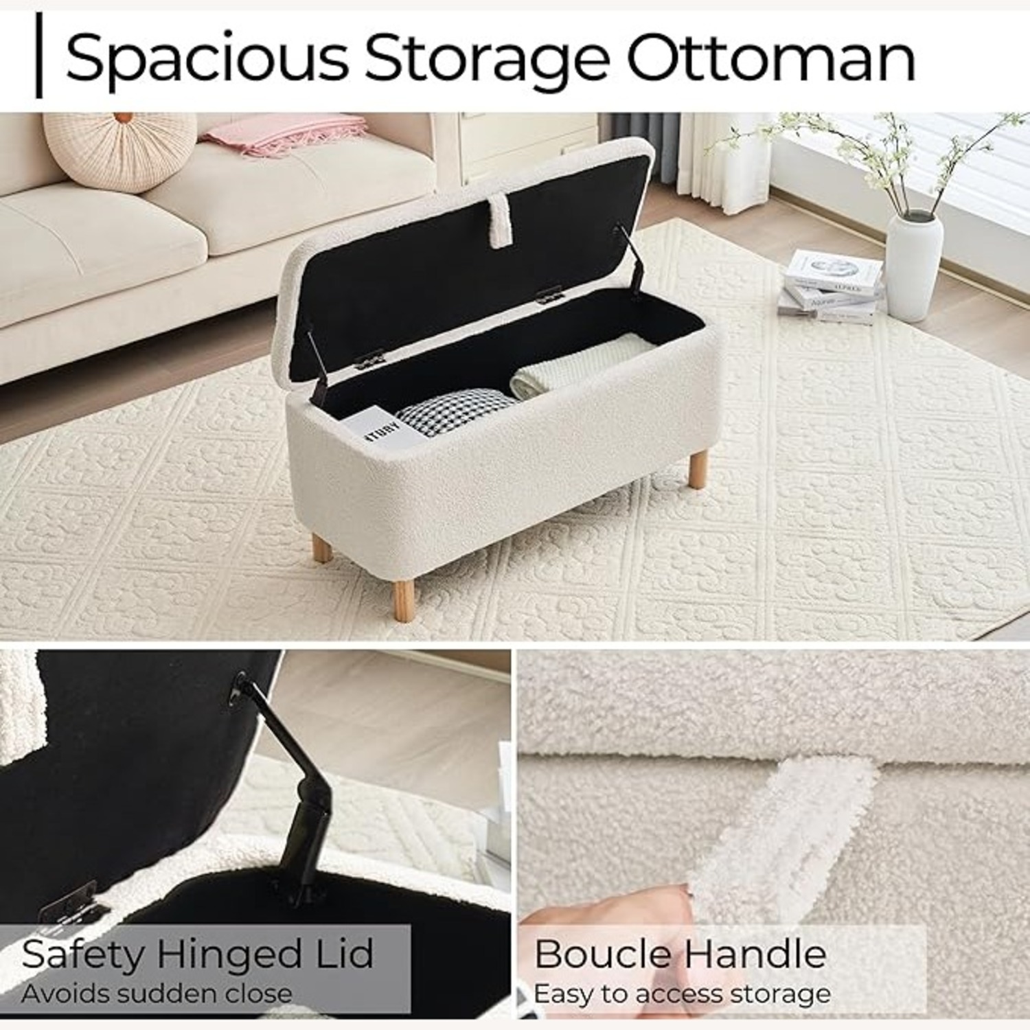 Boucle Storage Ottoman Bench - image-2