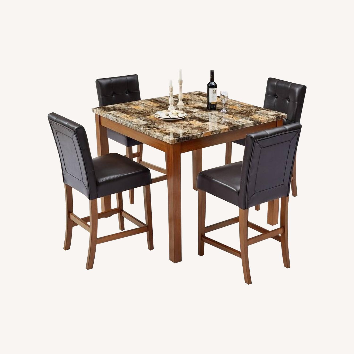 Counter Height Dining Set with Faux Marble Top - image-0