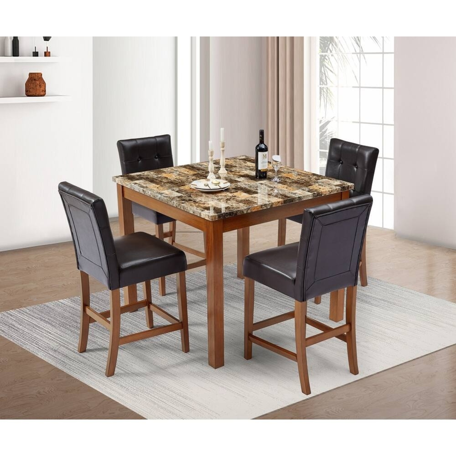 Counter Height Dining Set with Faux Marble Top - image-5