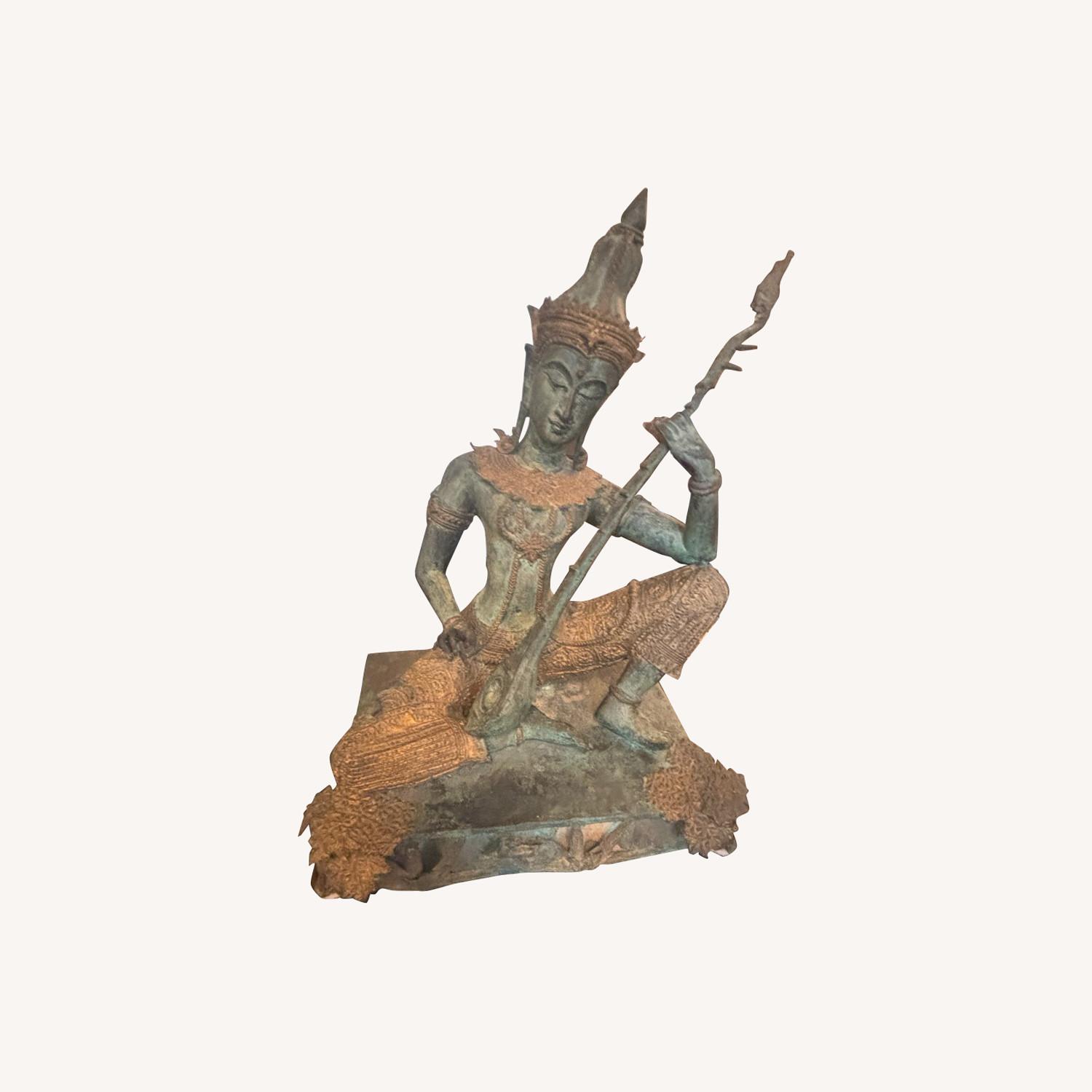 Bronze Guanyin Statue Playing Lute - image-0