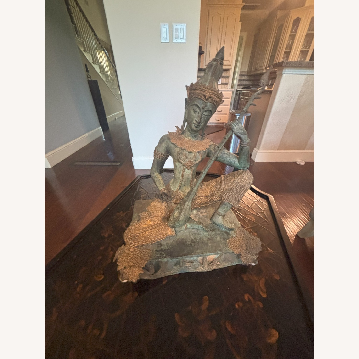 Bronze Guanyin Statue Playing Lute - image-1