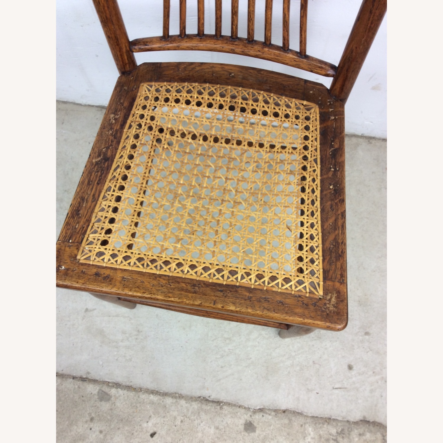 Antique Oak Chair with Turned Back & Caned Seat - image-4