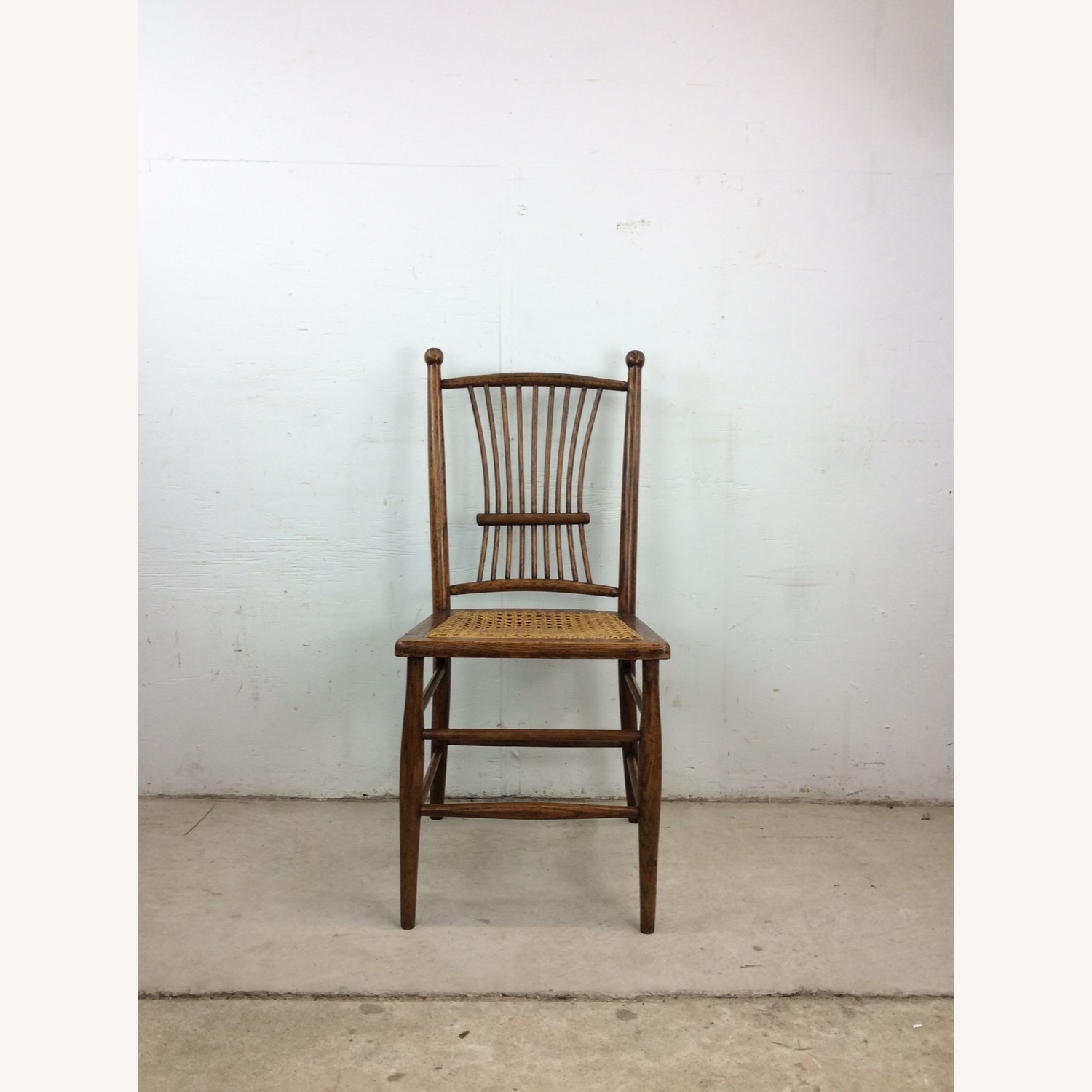 Antique Oak Chair with Turned Back & Caned Seat - image-1