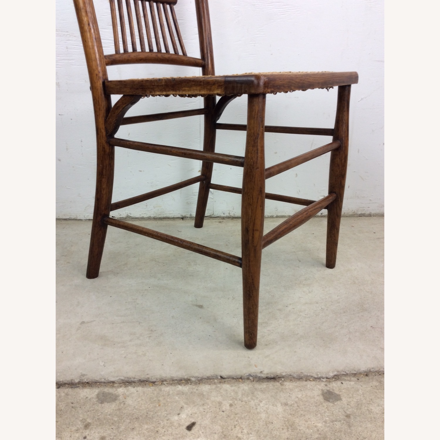 Antique Oak Chair with Turned Back & Caned Seat - image-9