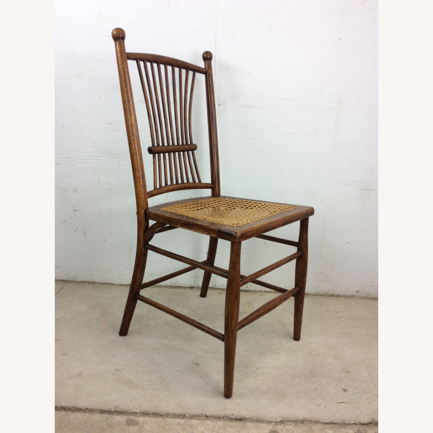 Antique Oak Chair with Turned Back & Caned Seat - image-8