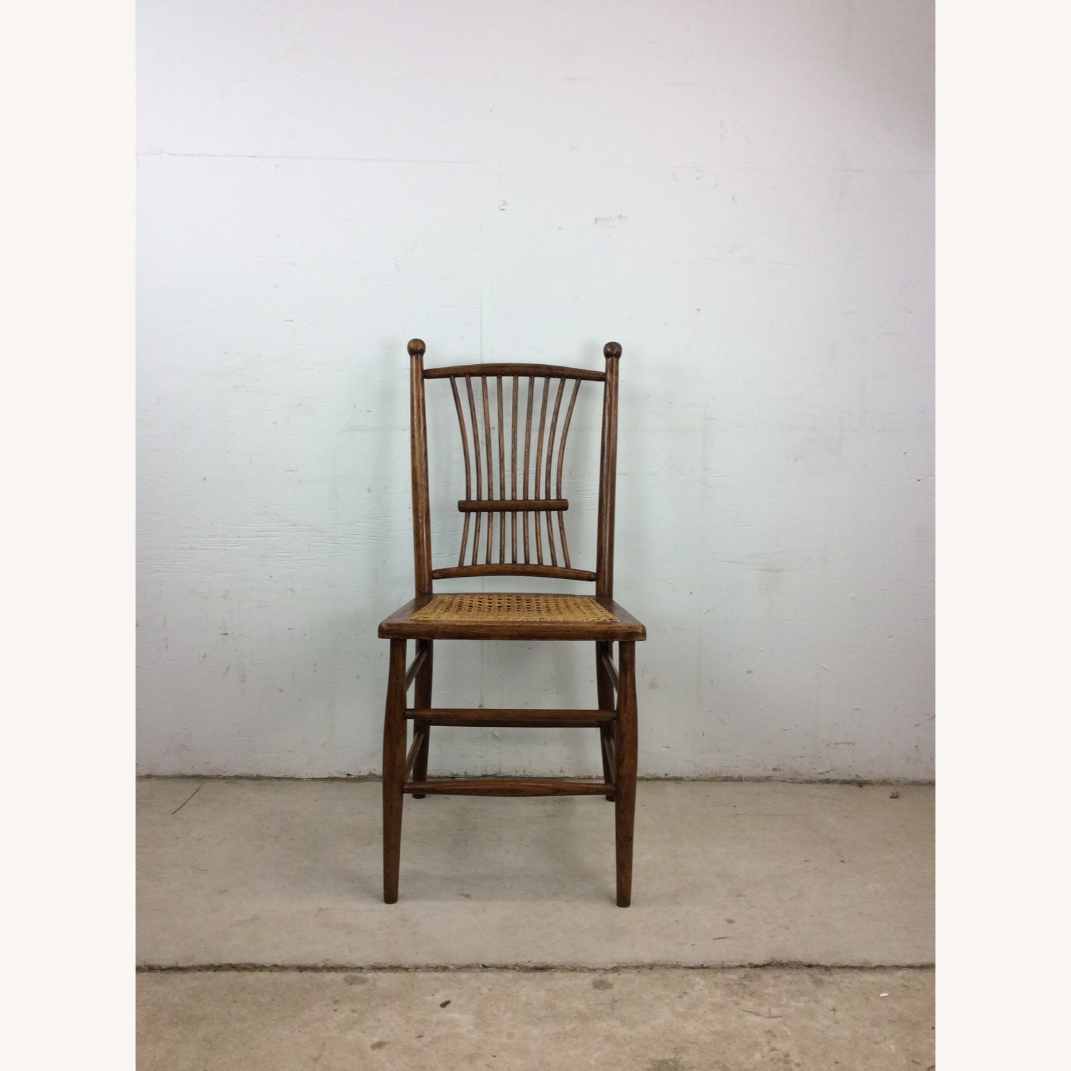 Antique Oak Chair with Turned Back & Caned Seat - image-2