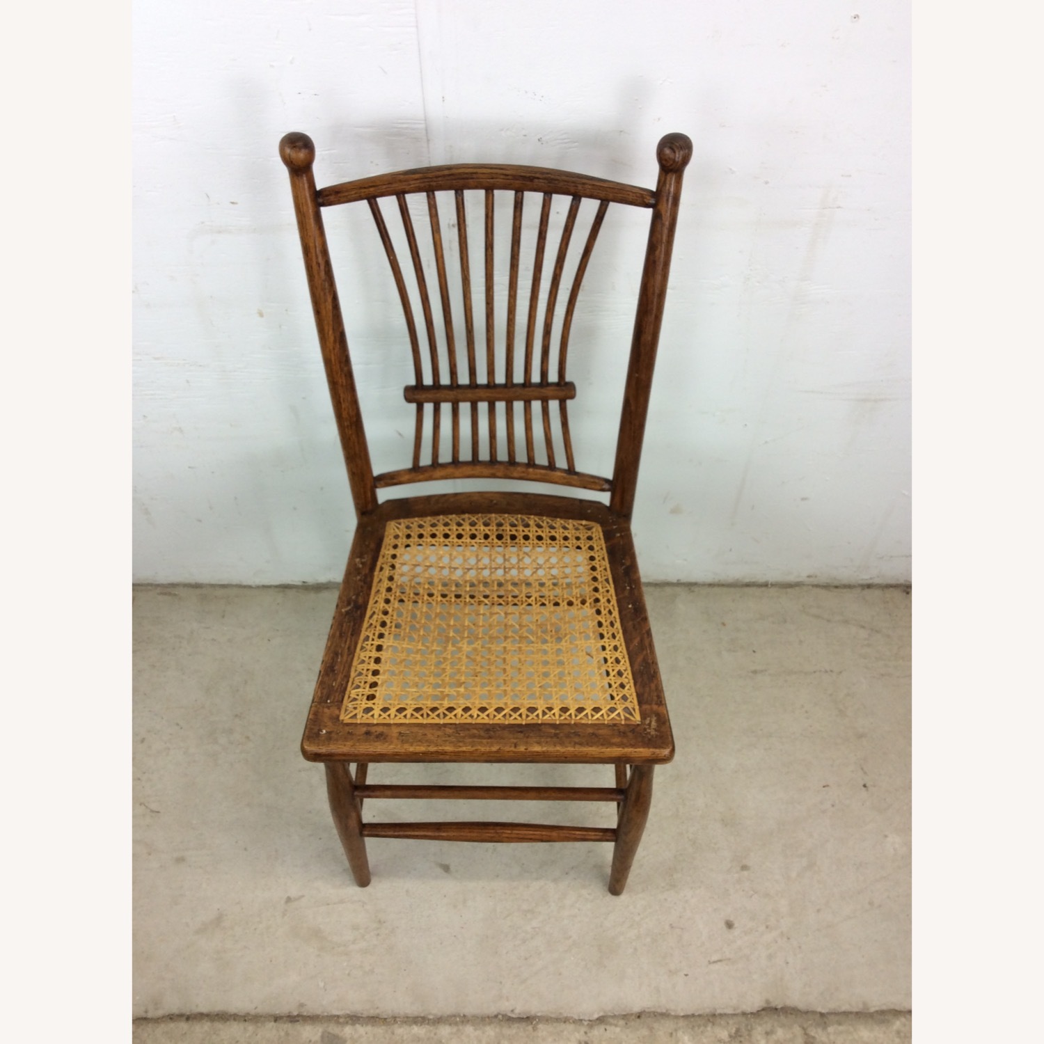 Antique Oak Chair with Turned Back & Caned Seat - image-3