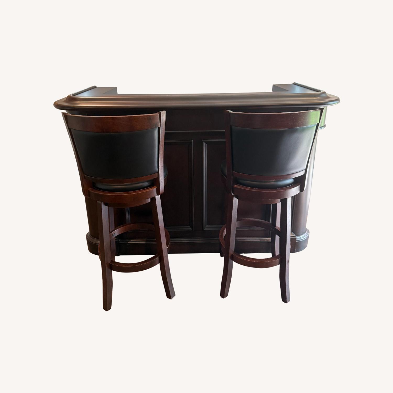 Solid Wood Dry Bar w 2 Swivel Stools - image-0