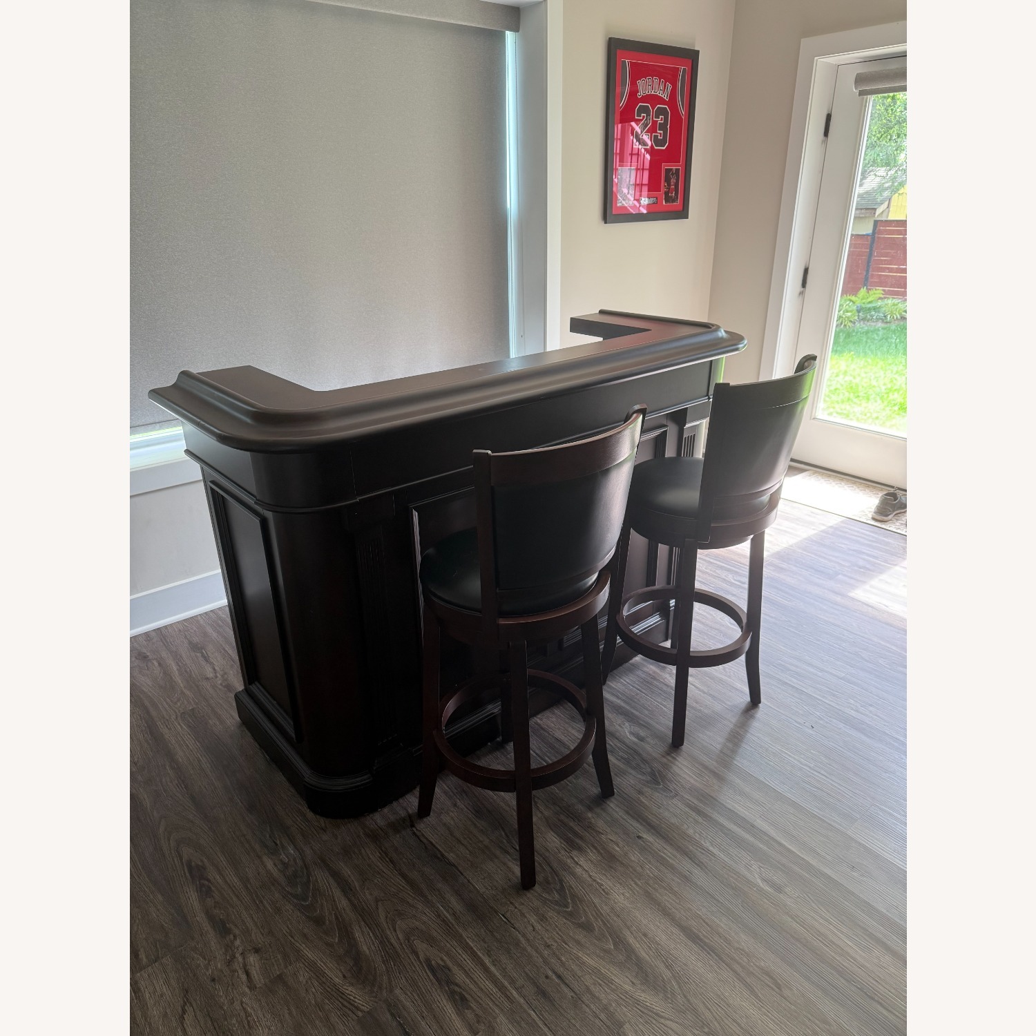 Solid Wood Dry Bar w 2 Swivel Stools - image-1