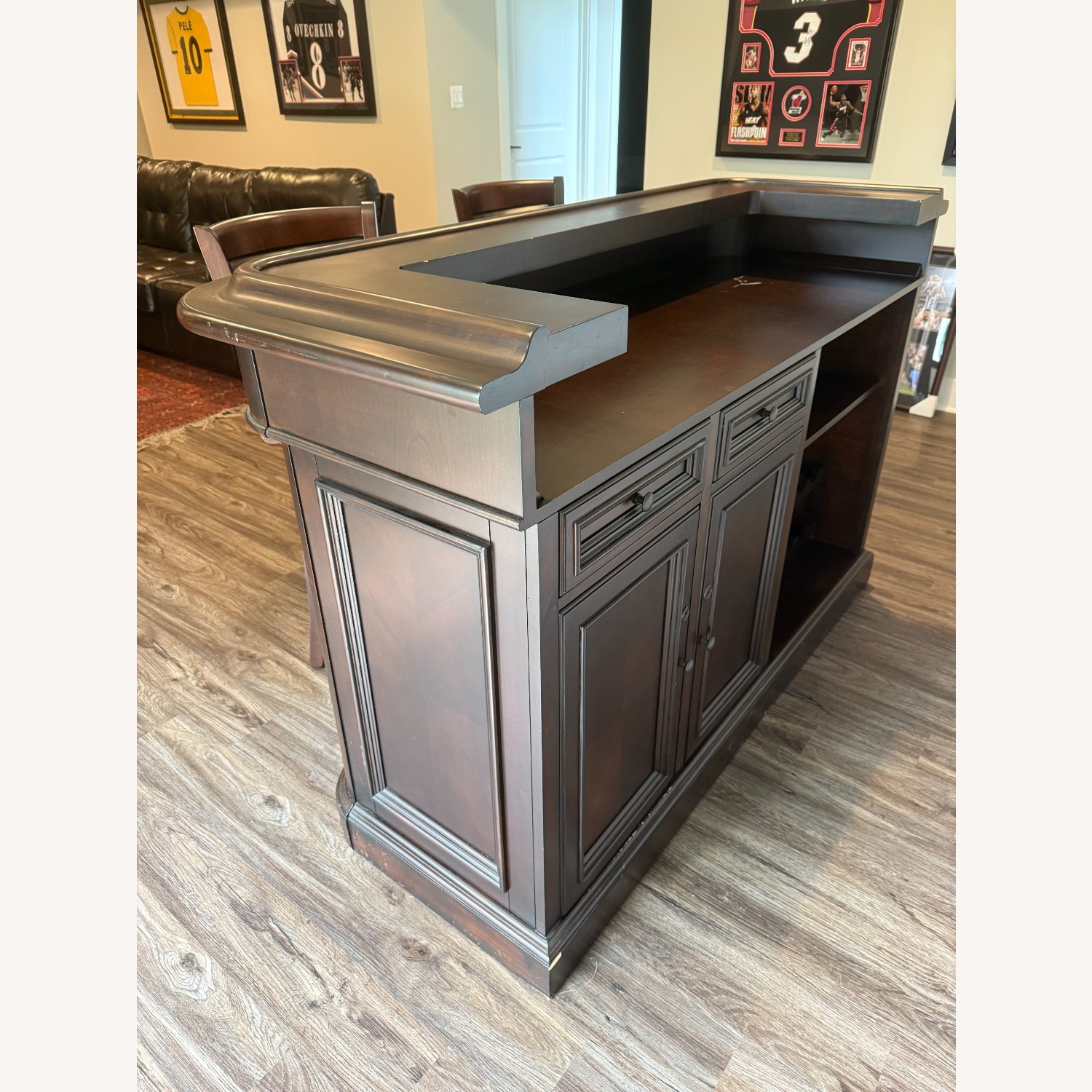 Solid Wood Dry Bar w 2 Swivel Stools - image-3