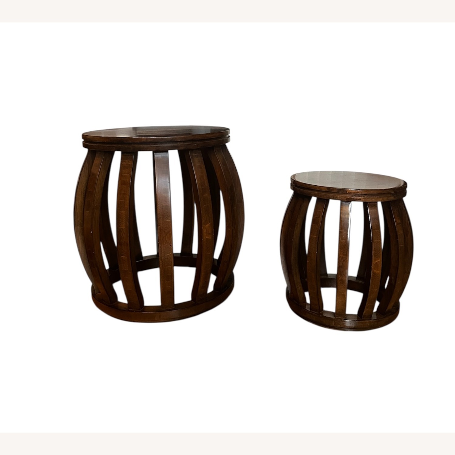 Set of Two Vintage Wooden Drum Sidetables - image-0