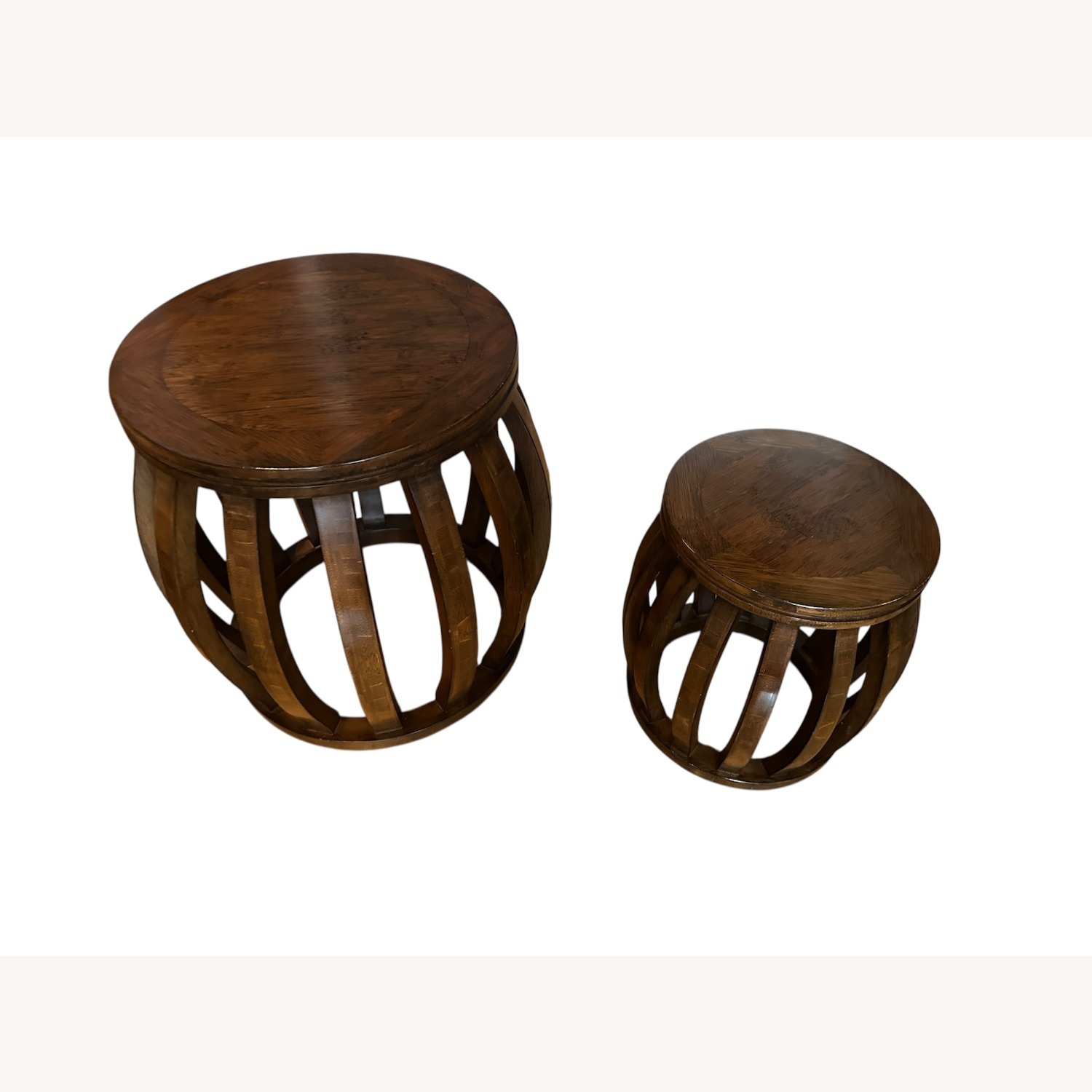 Set of Two Vintage Wooden Drum Sidetables - image-9