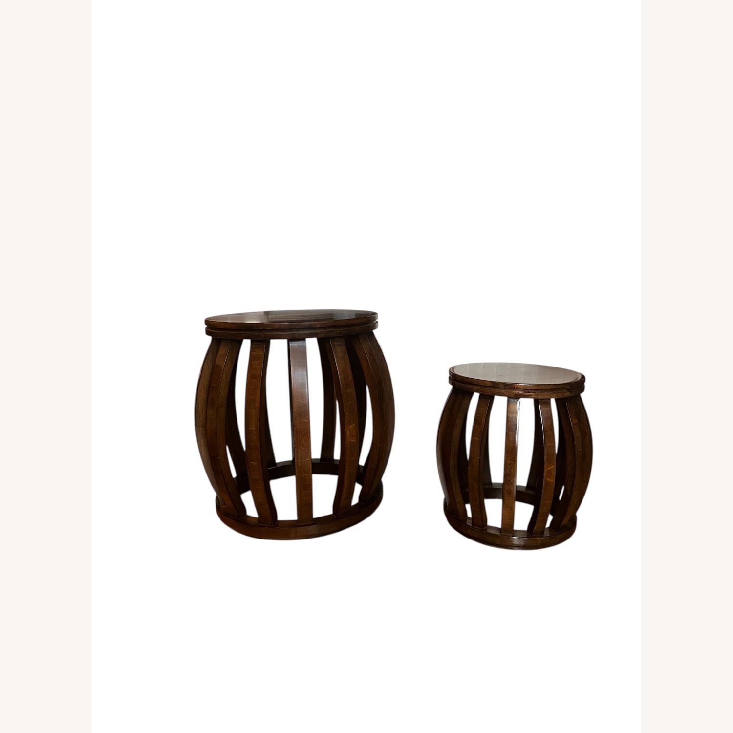 Set of Two Vintage Wooden Drum Sidetables - image-10