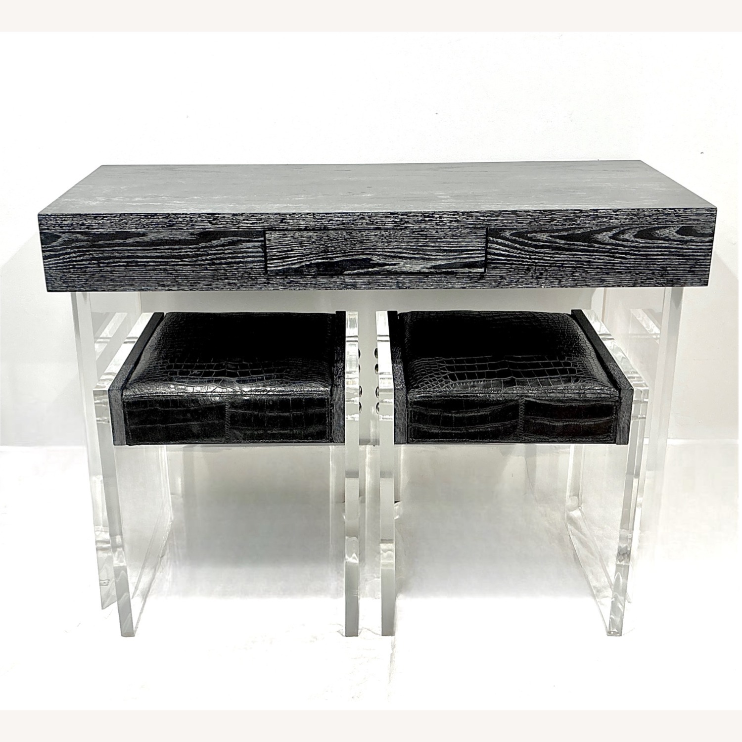 Modern Lucite Vanity Table with Alligator Stools - image-1