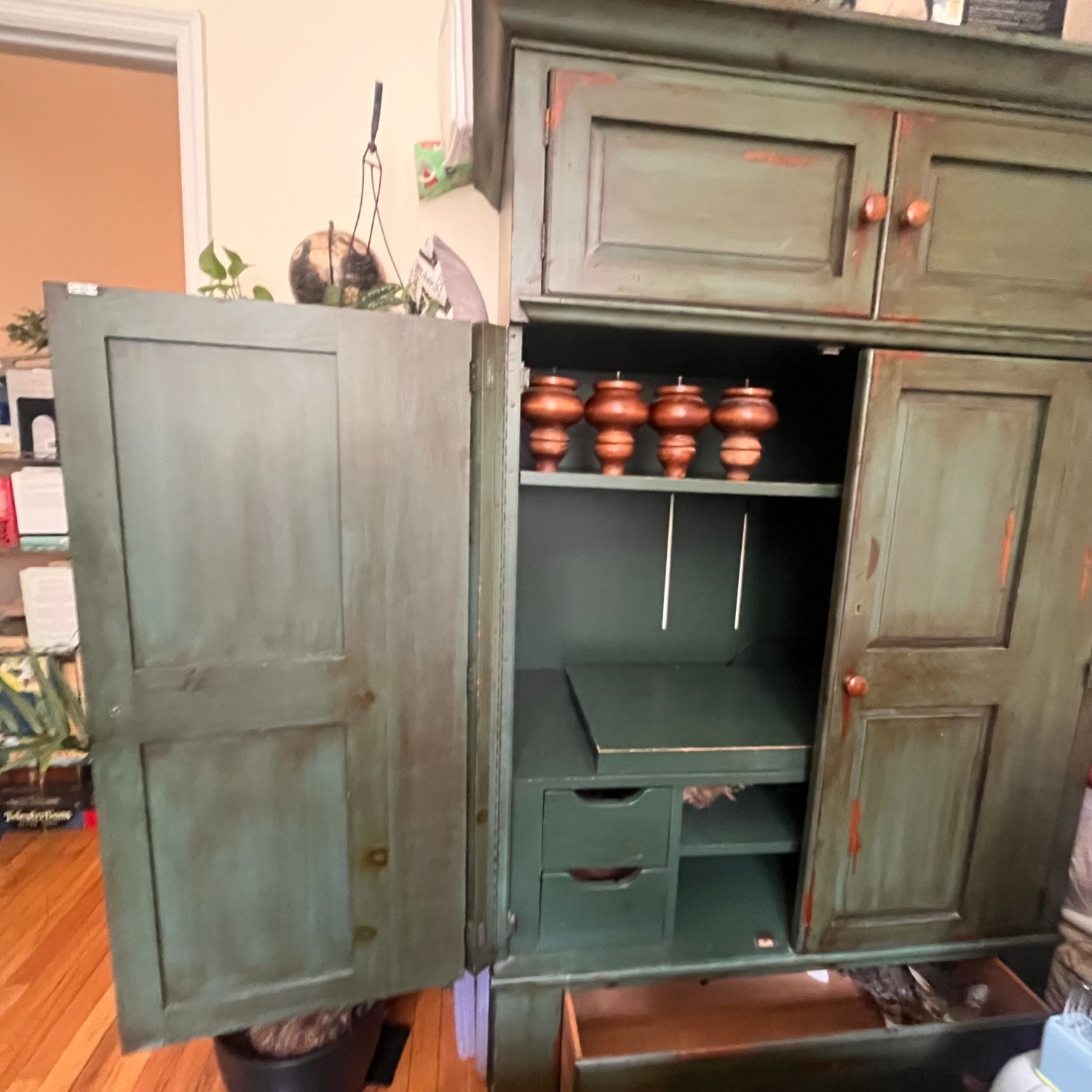 Solid Wood Green Console Armoire - image-6