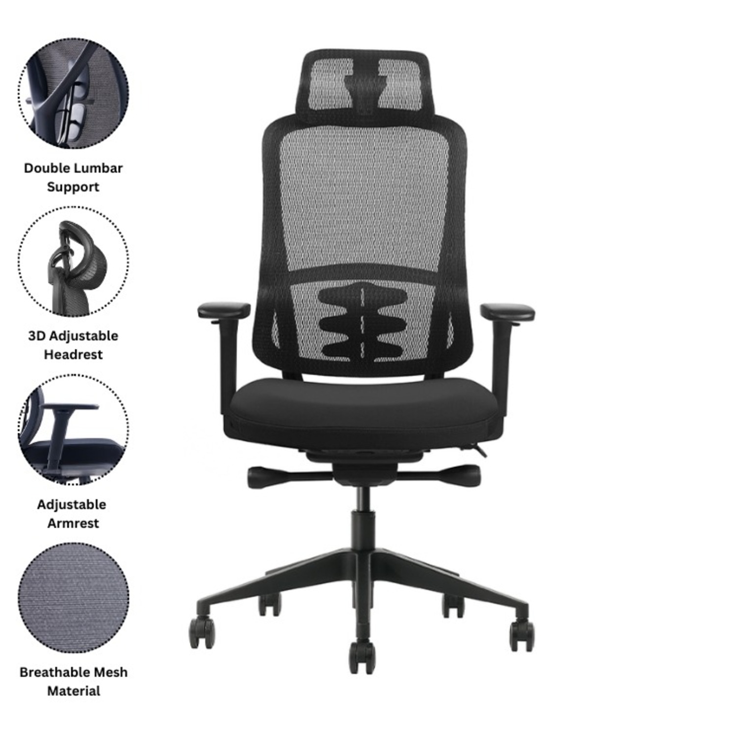  Ergonomic Office Chair Lumbar, Mesh Back + Head - image-2
