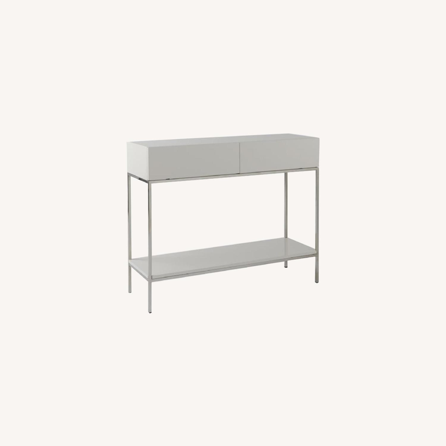West Elm White Lacquer Console Table with Storage - image-0