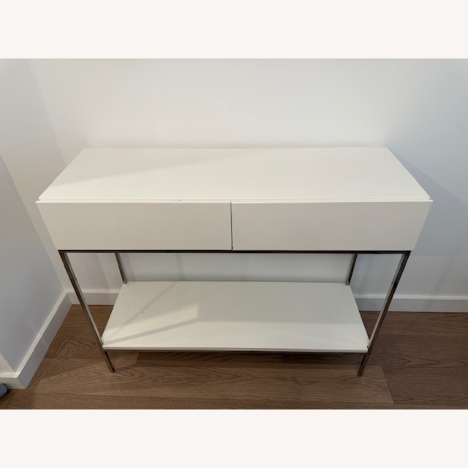 West Elm White Lacquer Console Table with Storage - image-1