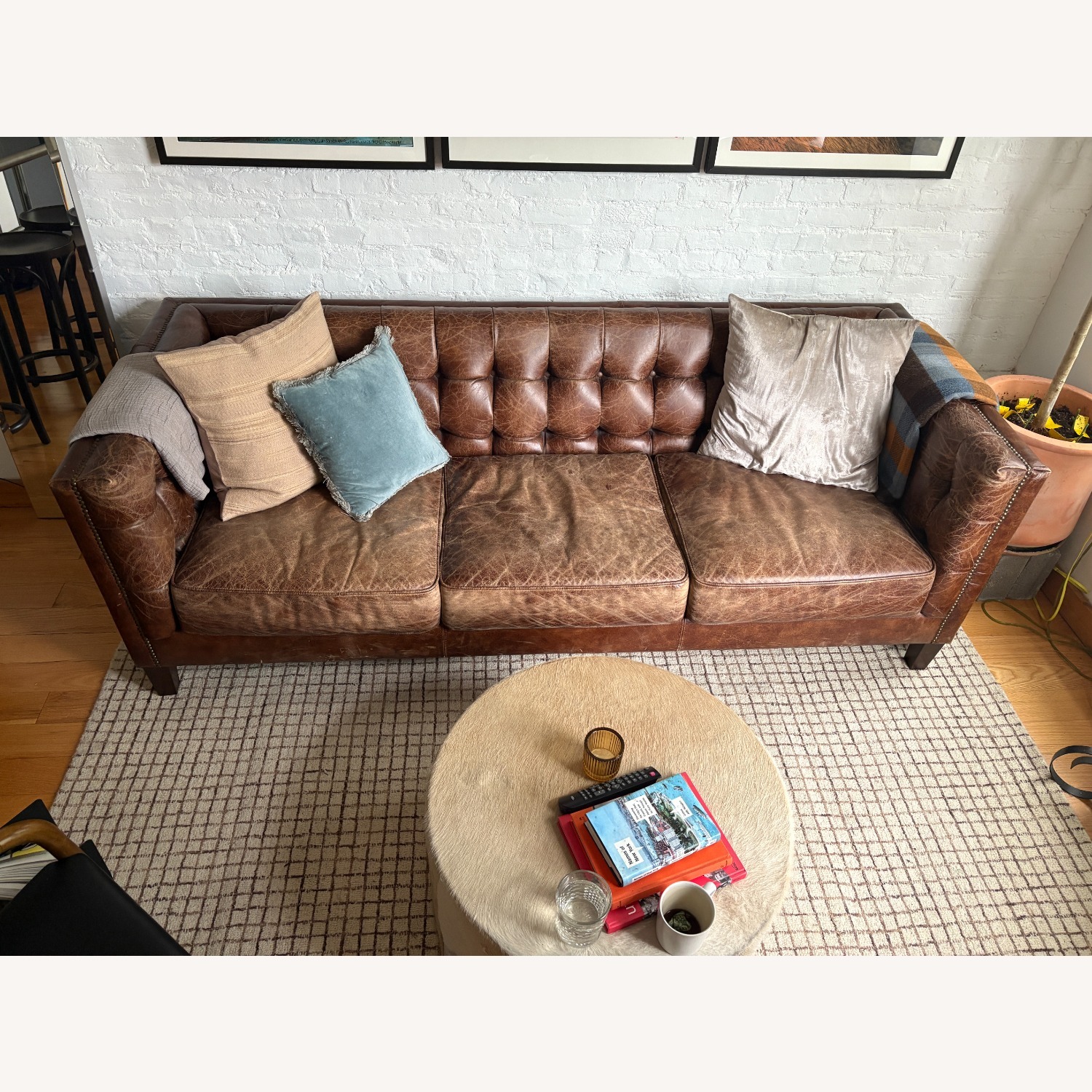 Pottery Barn Burke Leather Sofa - image-3