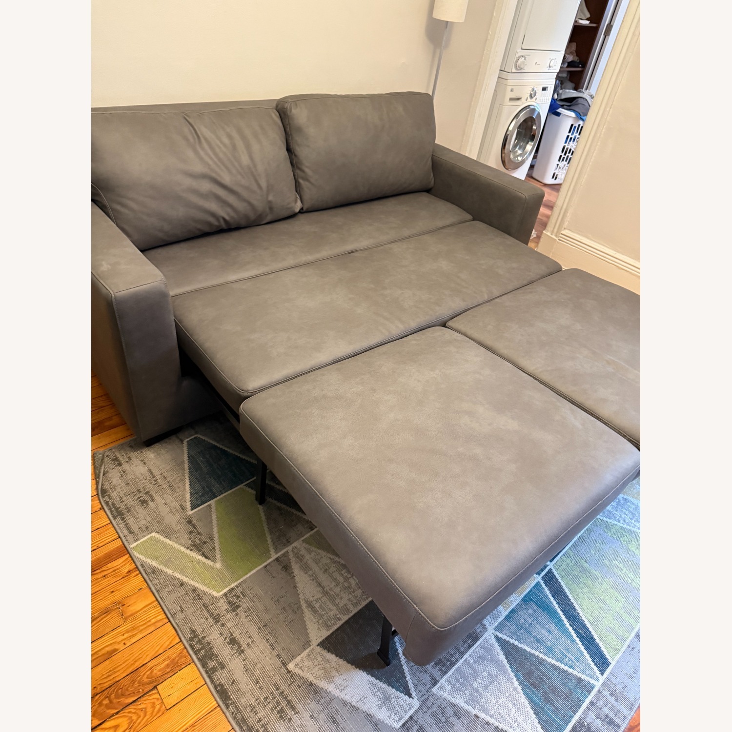 Leather Queen Convertible Futon Sleeper Sofa Bed - image-3