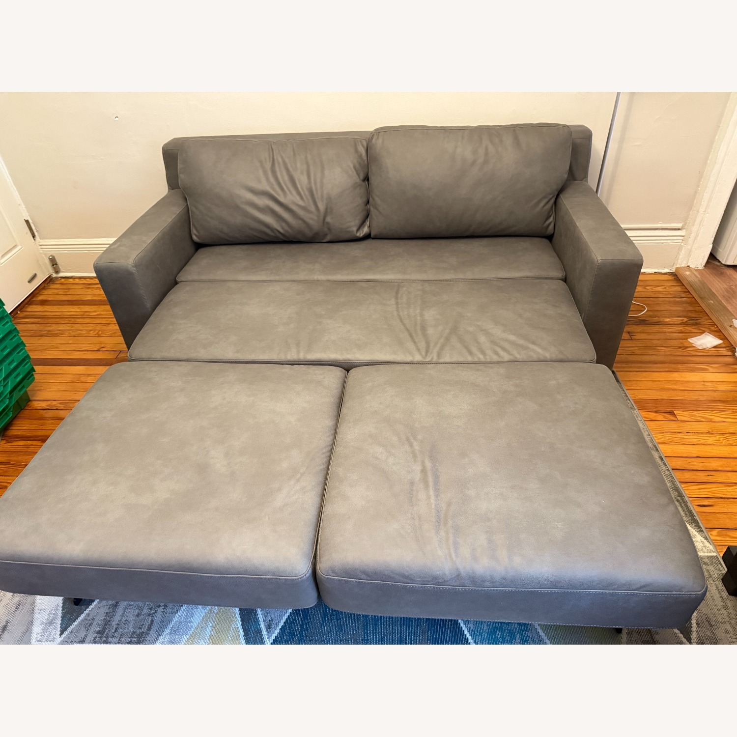 Leather Queen Convertible Futon Sleeper Sofa Bed - image-2