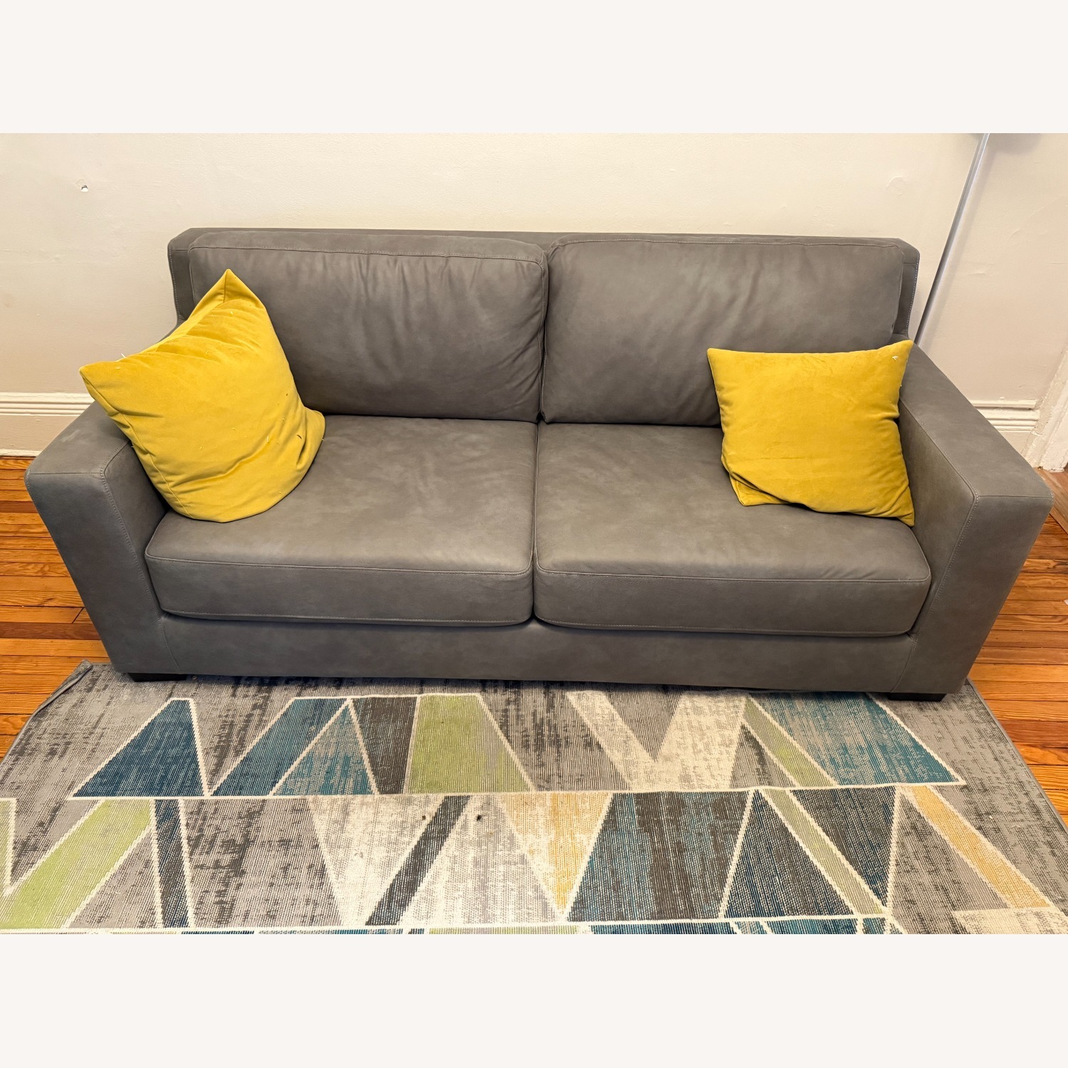 Leather Queen Convertible Futon Sleeper Sofa Bed - image-1