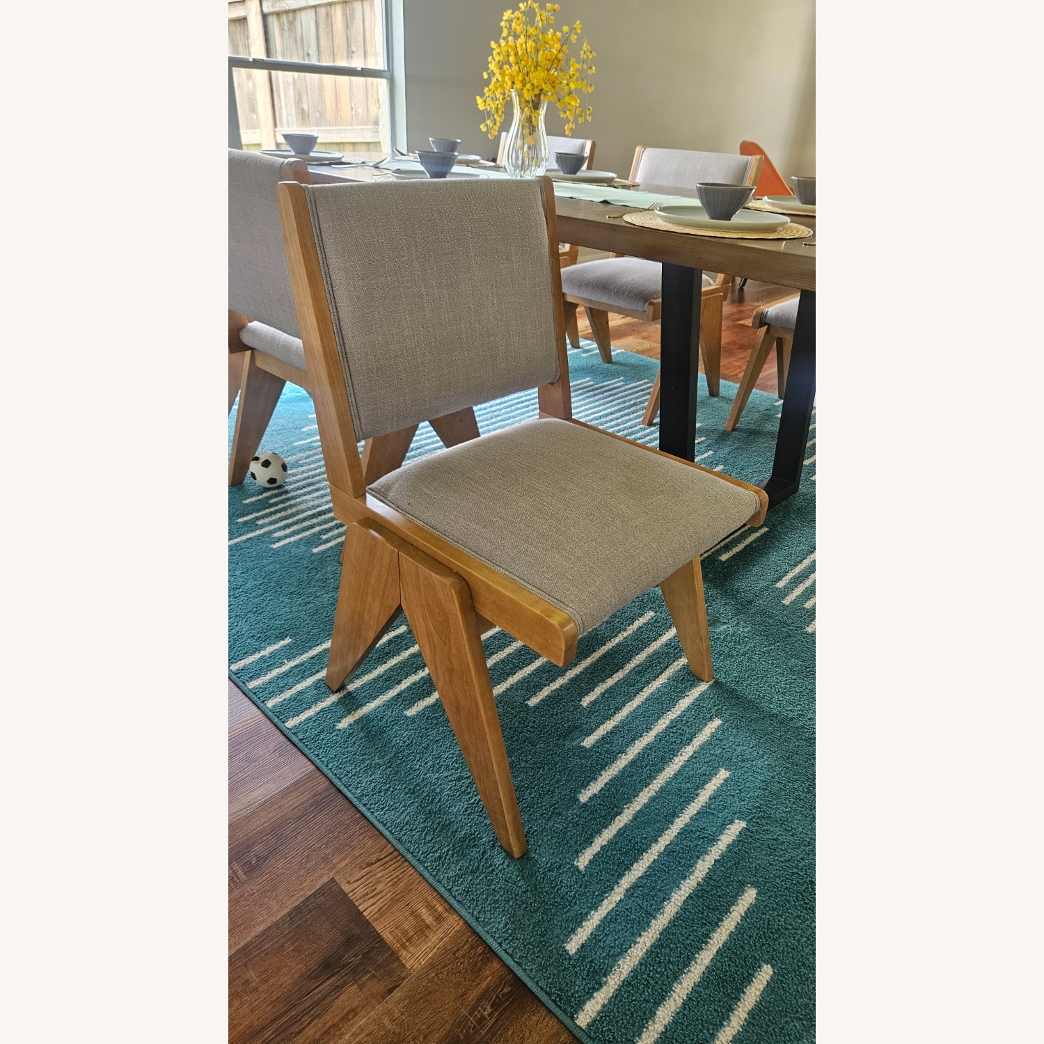 Upholstered Dining Chairs Wood Legs Linen Padded - image-3