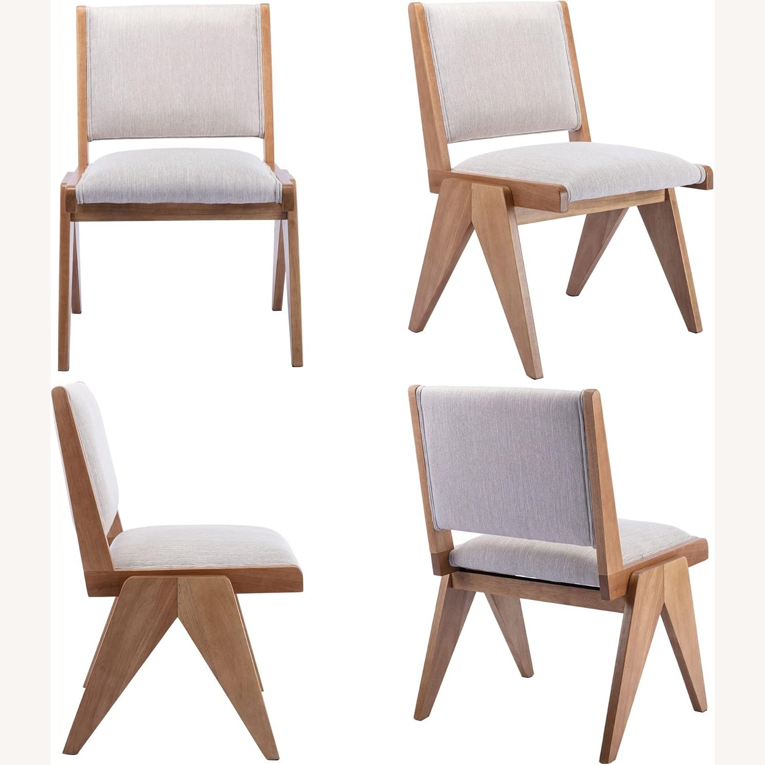 Upholstered Dining Chairs Wood Legs Linen Padded - image-5
