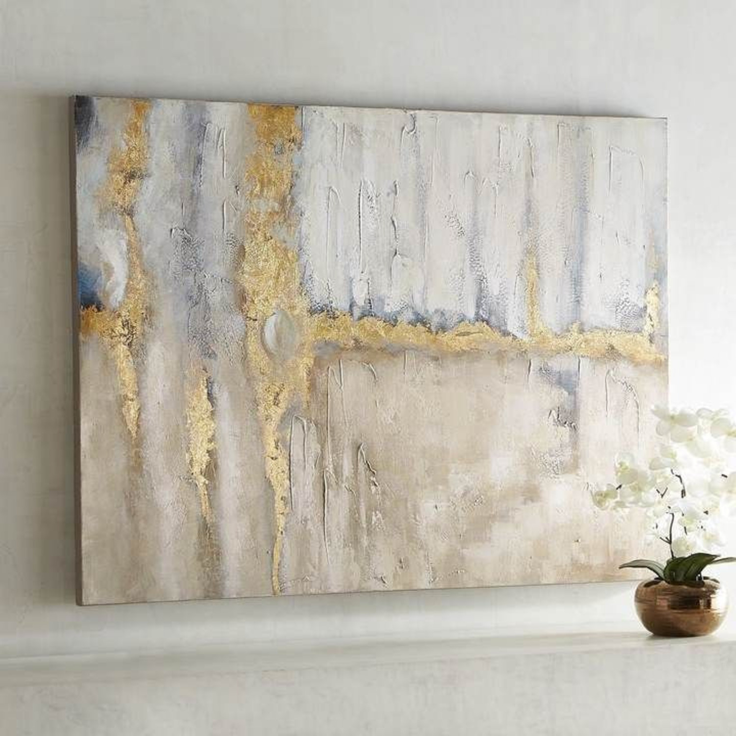 Pier 1 Imports Painting Gold Tan White - image-1