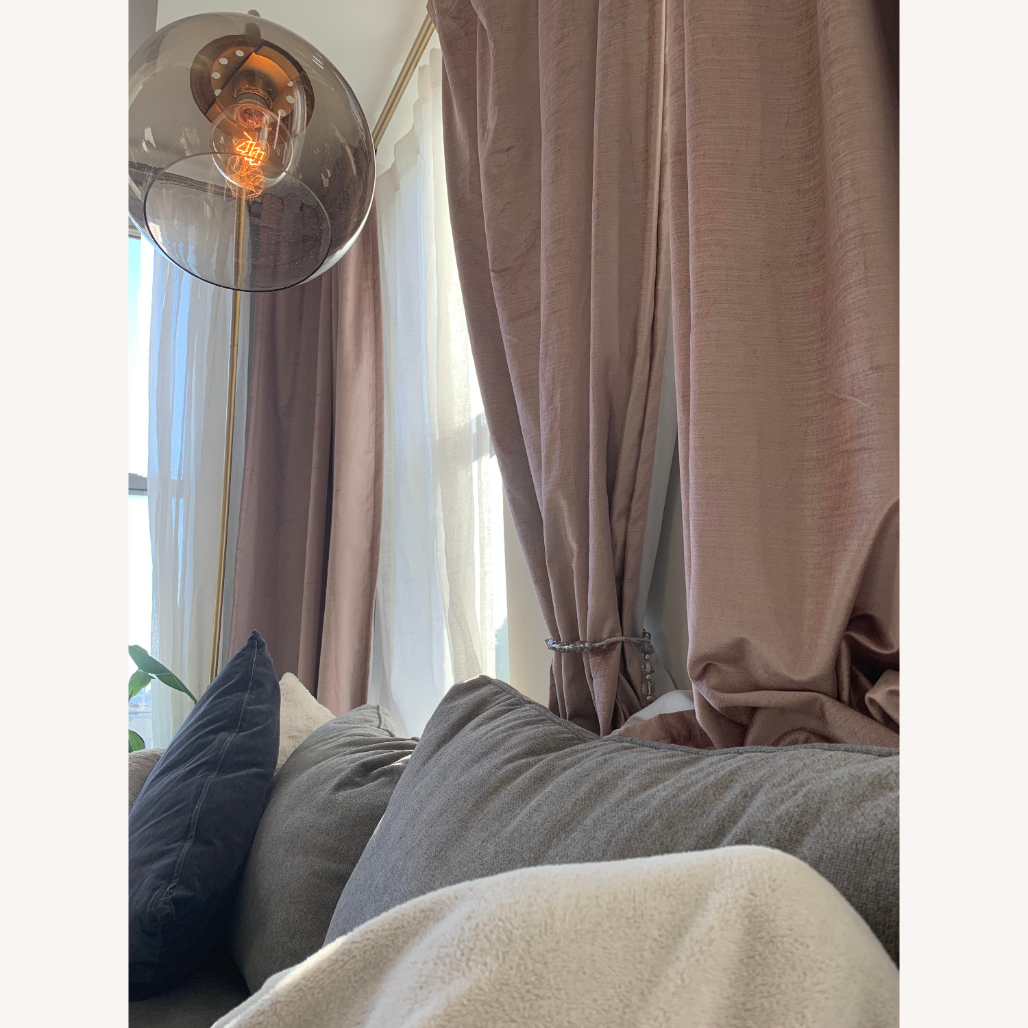 West Elm Pink Velvet Blackout Curtains and Rod - image-3