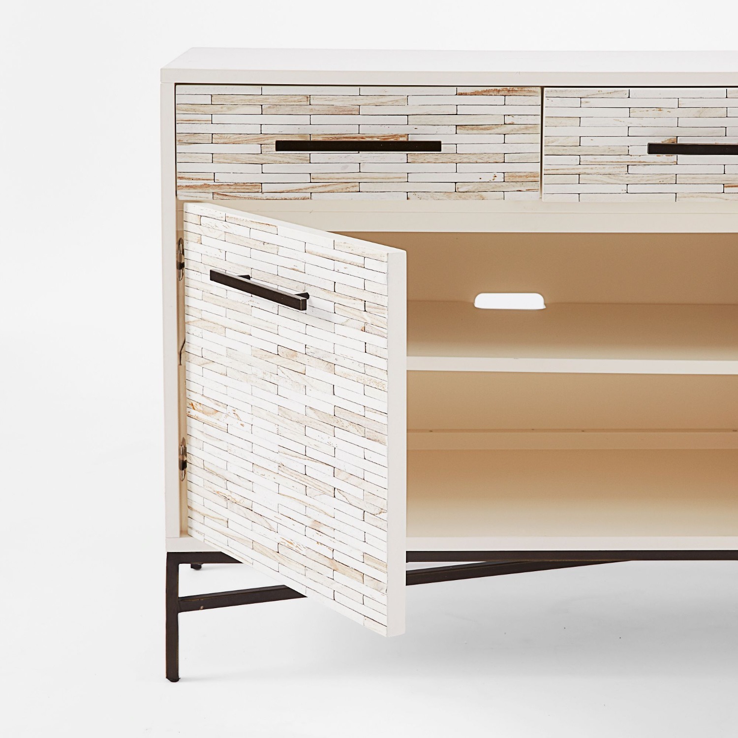 West Elm Tiled 54" Buffet Media Con White Wash - image-2