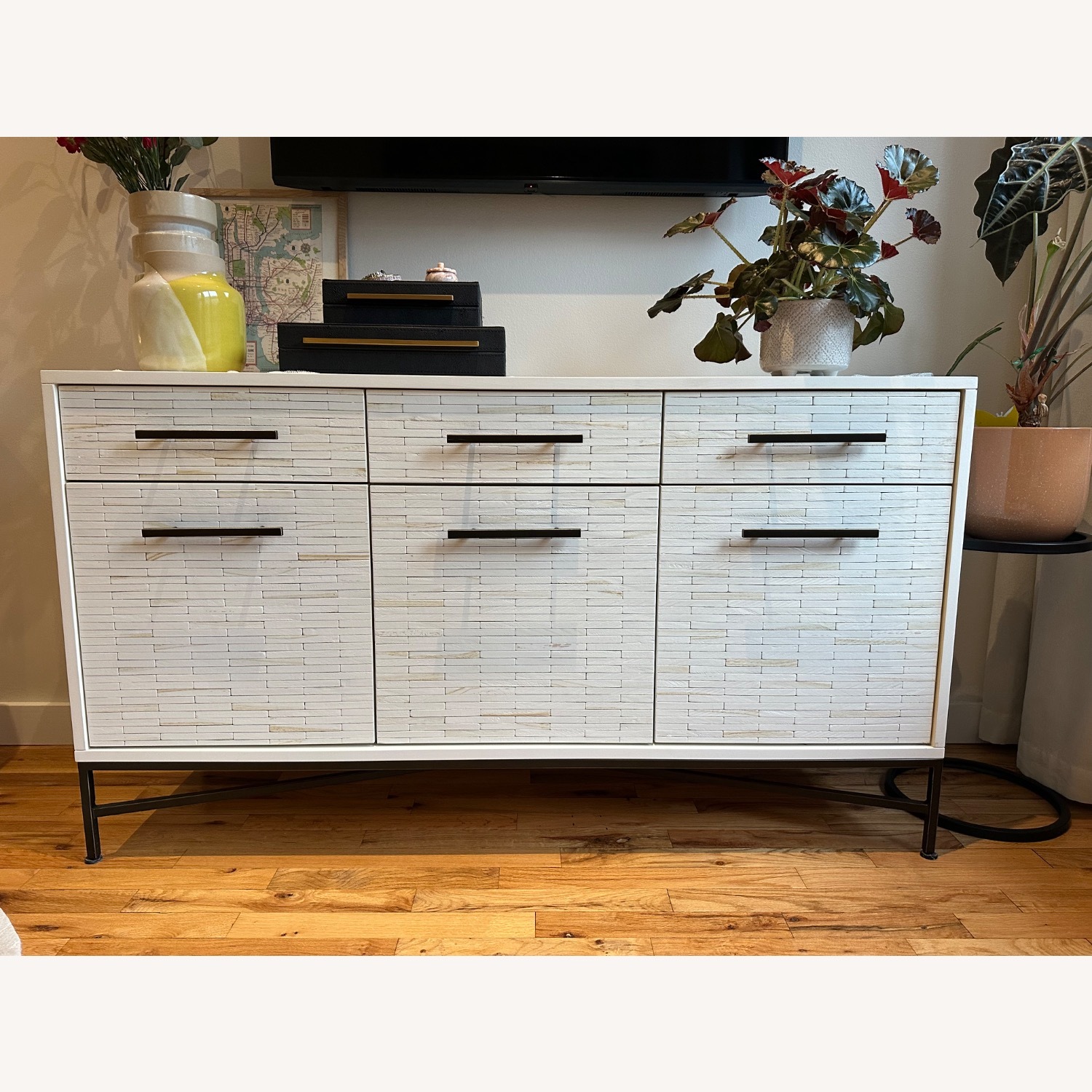 West Elm Tiled 54" Buffet Media Con White Wash - image-3